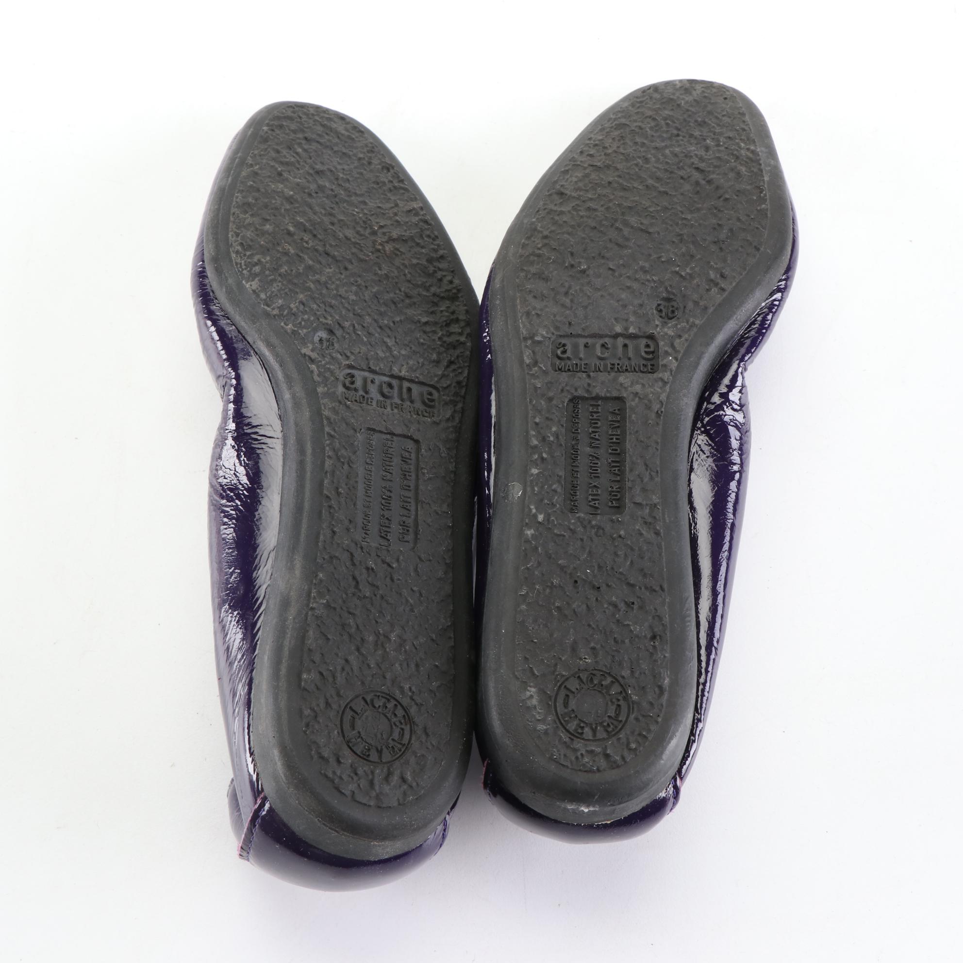 Arche Ballerina Flats in Purple Patent and Metallic Snakeskin Effect Leather