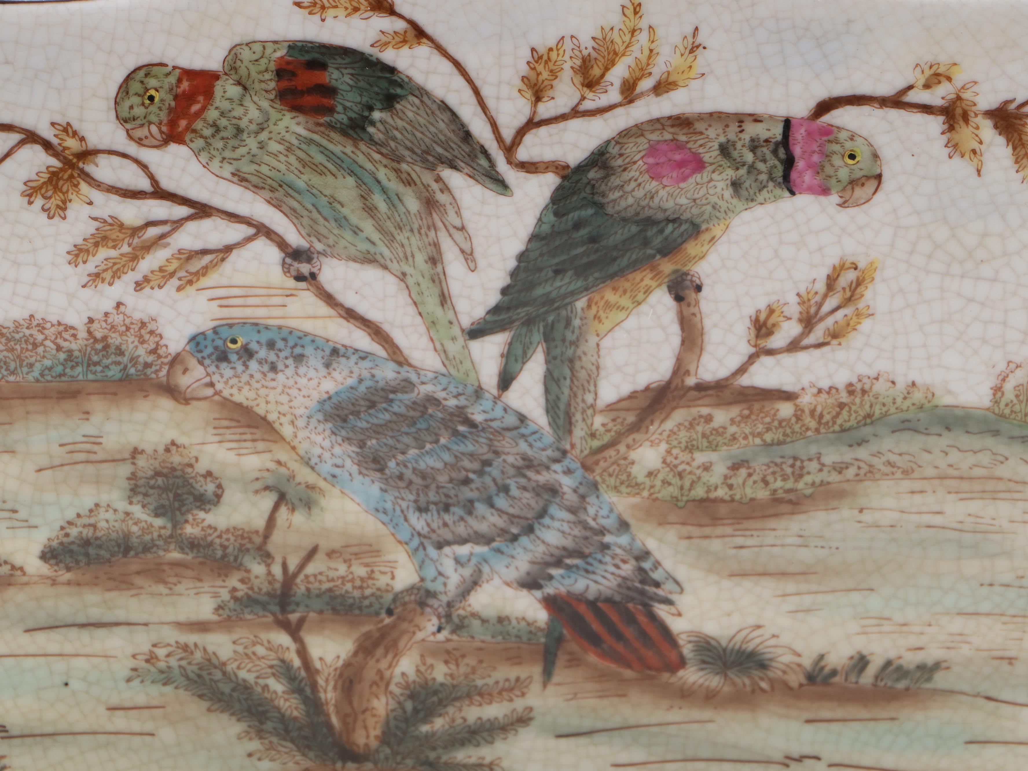 Chinese Crackle Glaze Garden Motif Planter with Other Transferware Cache Pot