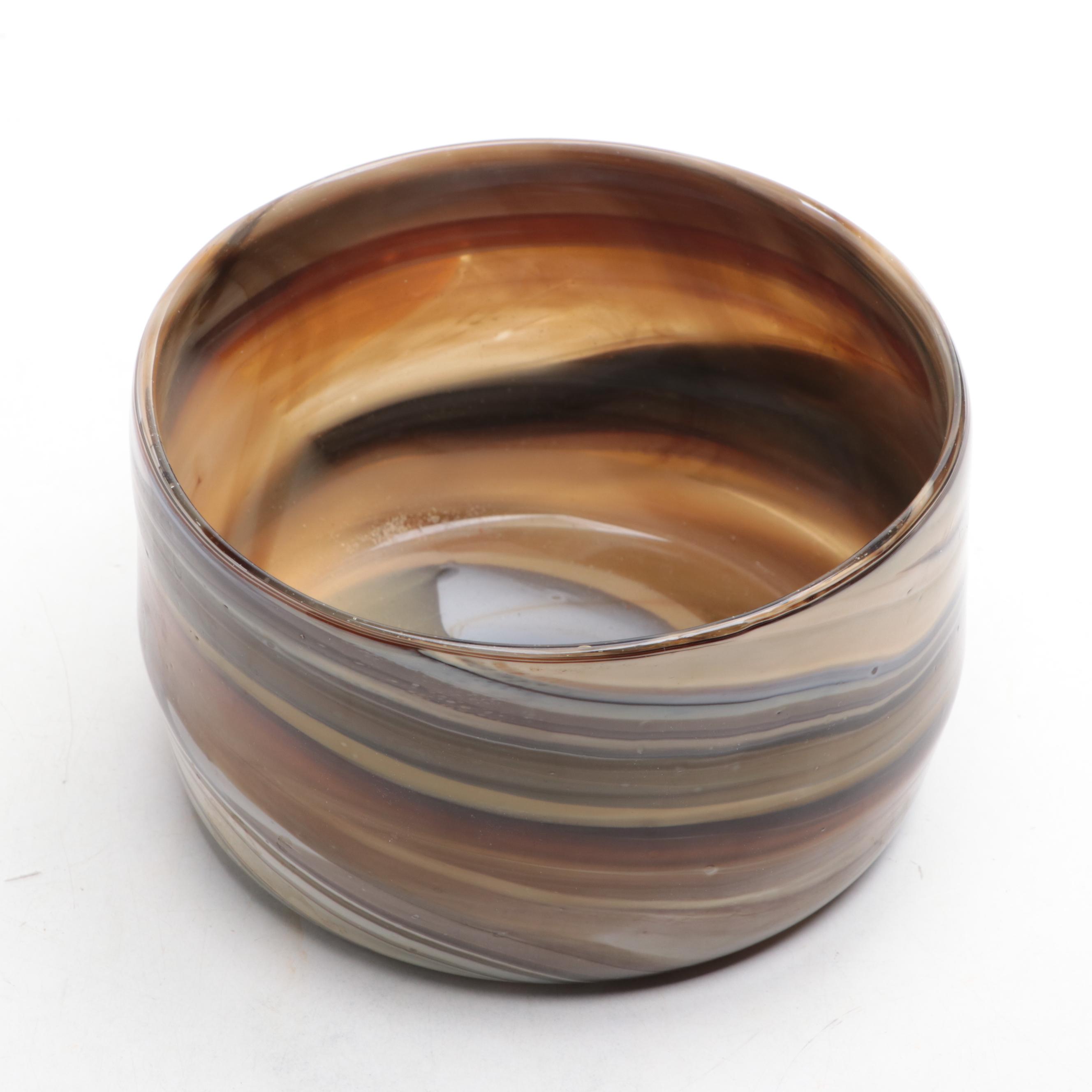 Banded Stone Tray with Blown Glass Bowl