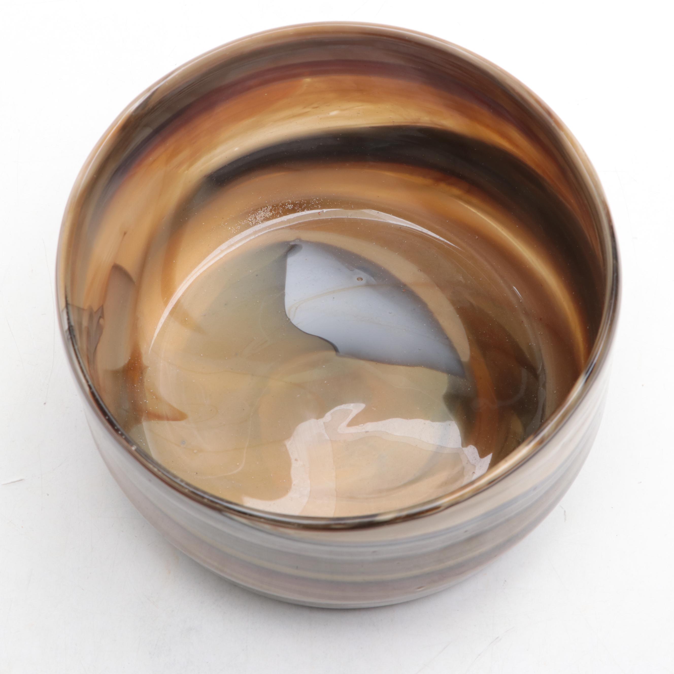 Banded Stone Tray with Blown Glass Bowl