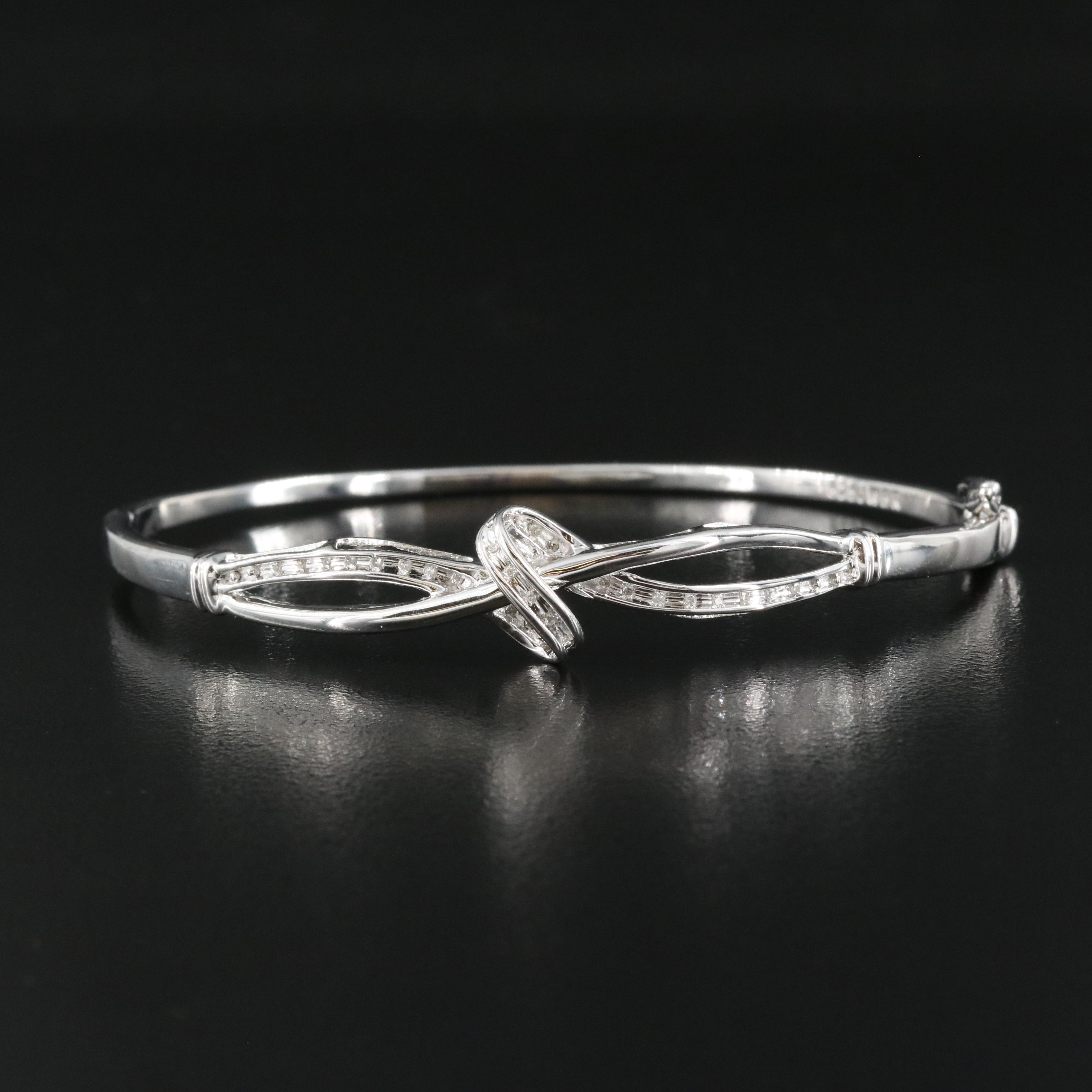 Sterling Diamond Crossover Hinged Bangle