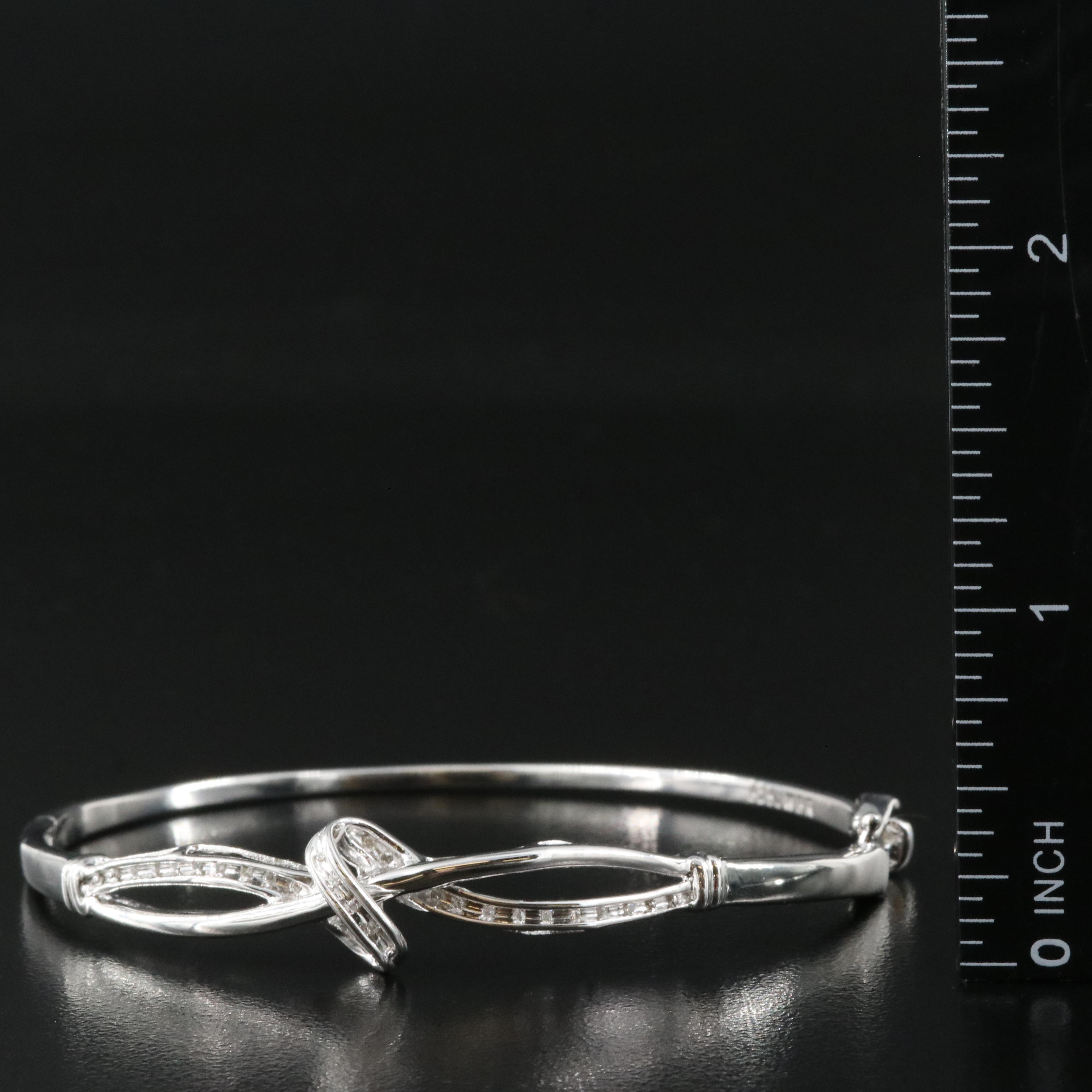Sterling Diamond Crossover Hinged Bangle