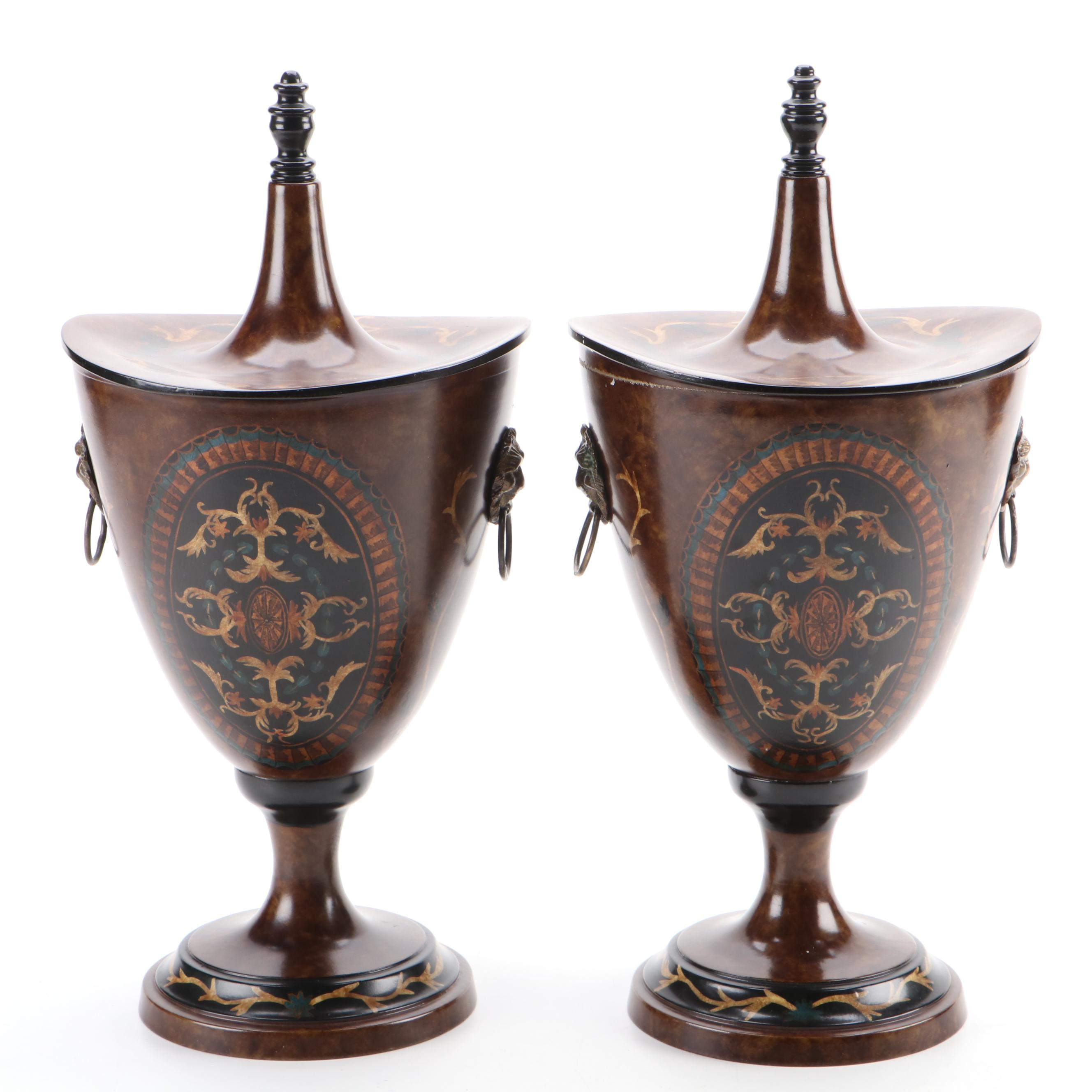 Castilian Imports Neoclassical Style Metal Urn Pair