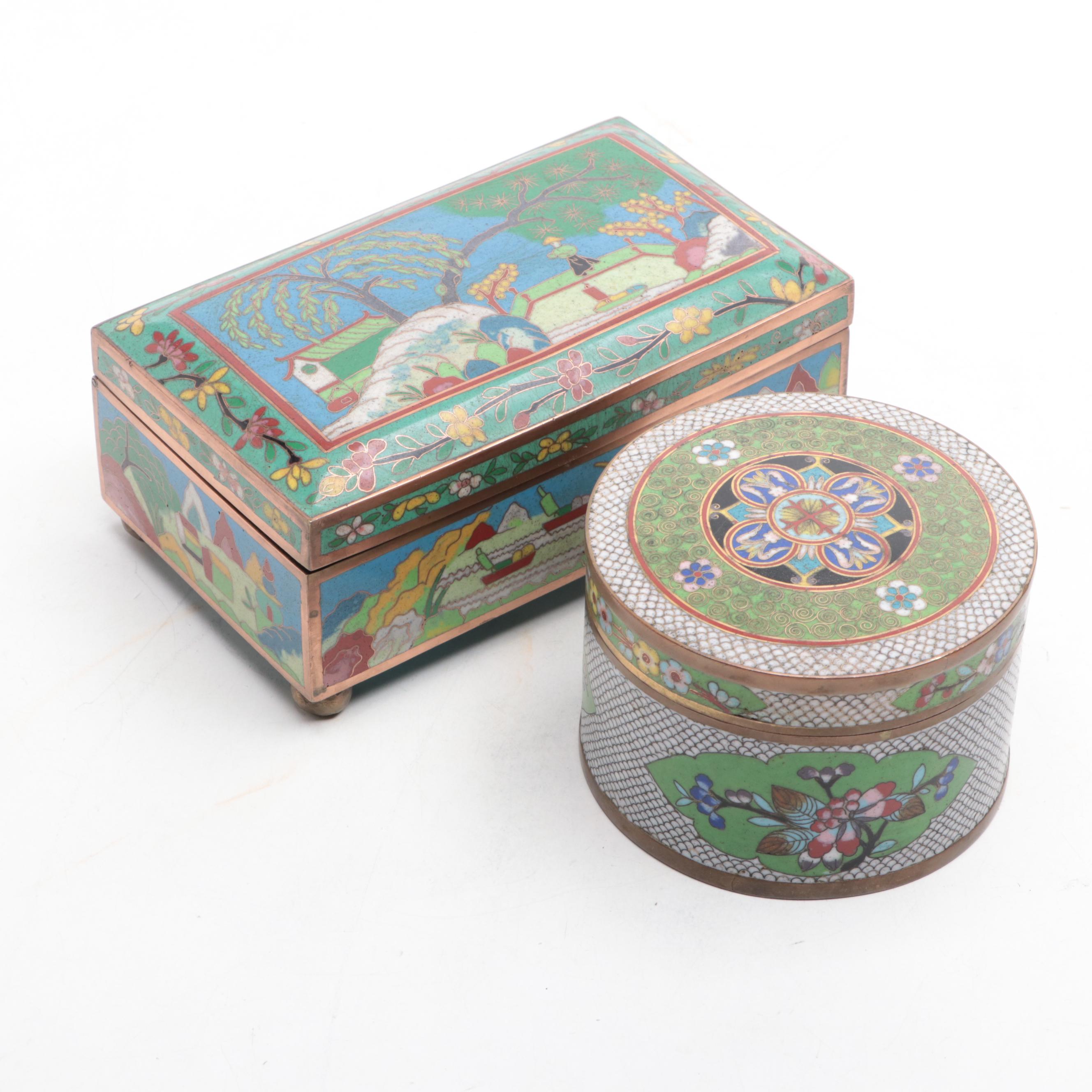 Chinese Cloisonné Hinged Lidded Trinket Box and Casket, Late 20th Century