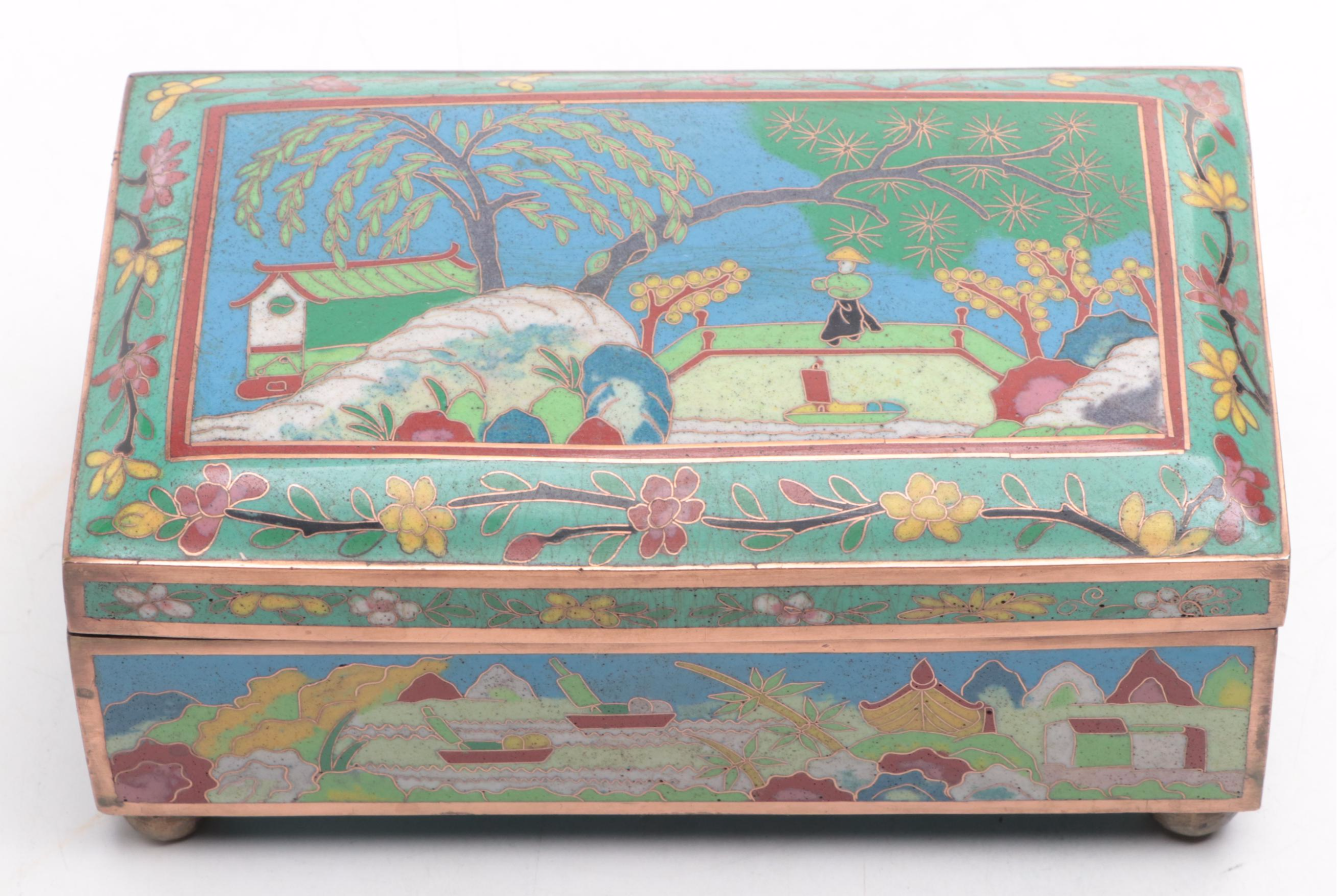 Chinese Cloisonné Hinged Lidded Trinket Box and Casket, Late 20th Century