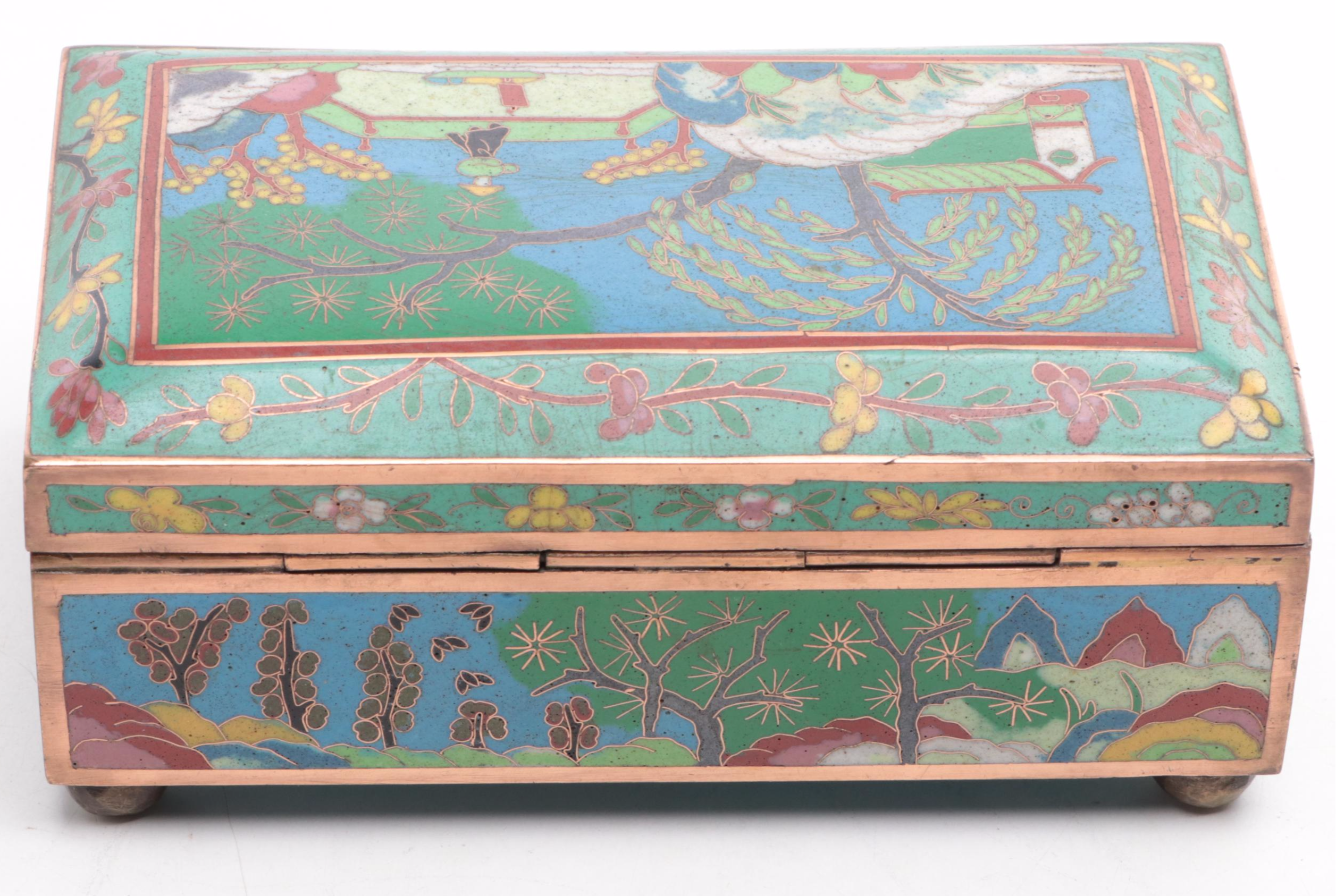 Chinese Cloisonné Hinged Lidded Trinket Box and Casket, Late 20th Century