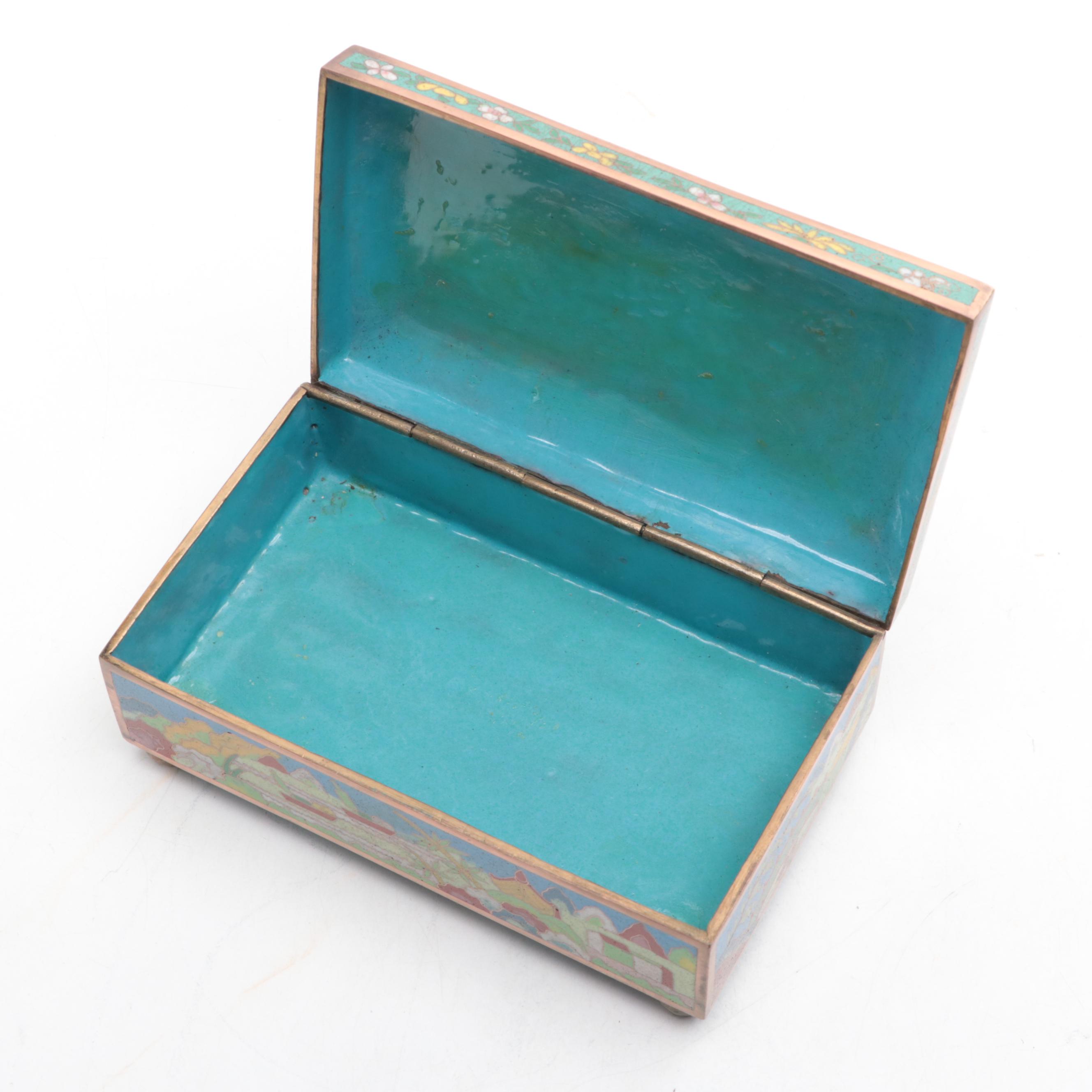 Chinese Cloisonné Hinged Lidded Trinket Box and Casket, Late 20th Century