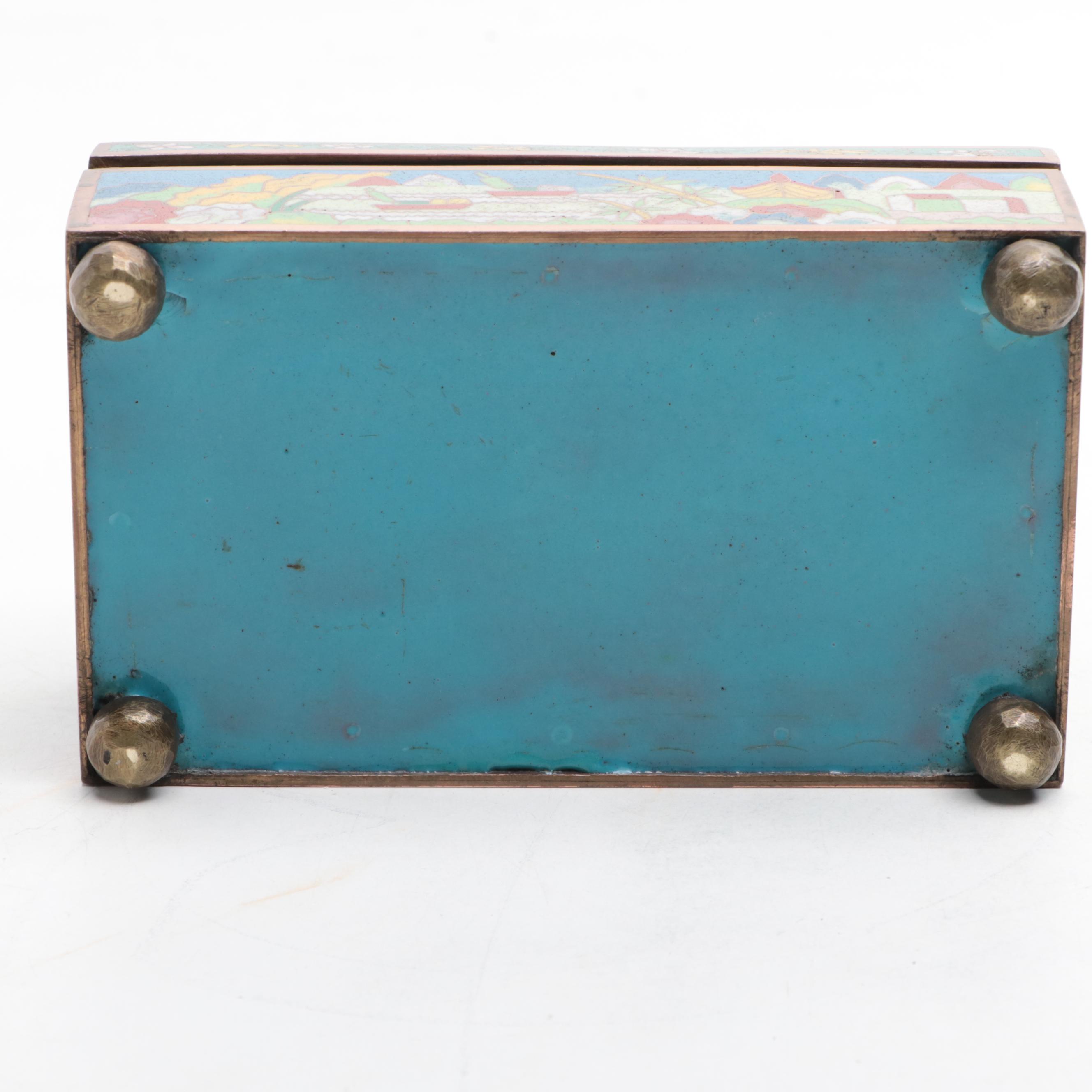 Chinese Cloisonné Hinged Lidded Trinket Box and Casket, Late 20th Century