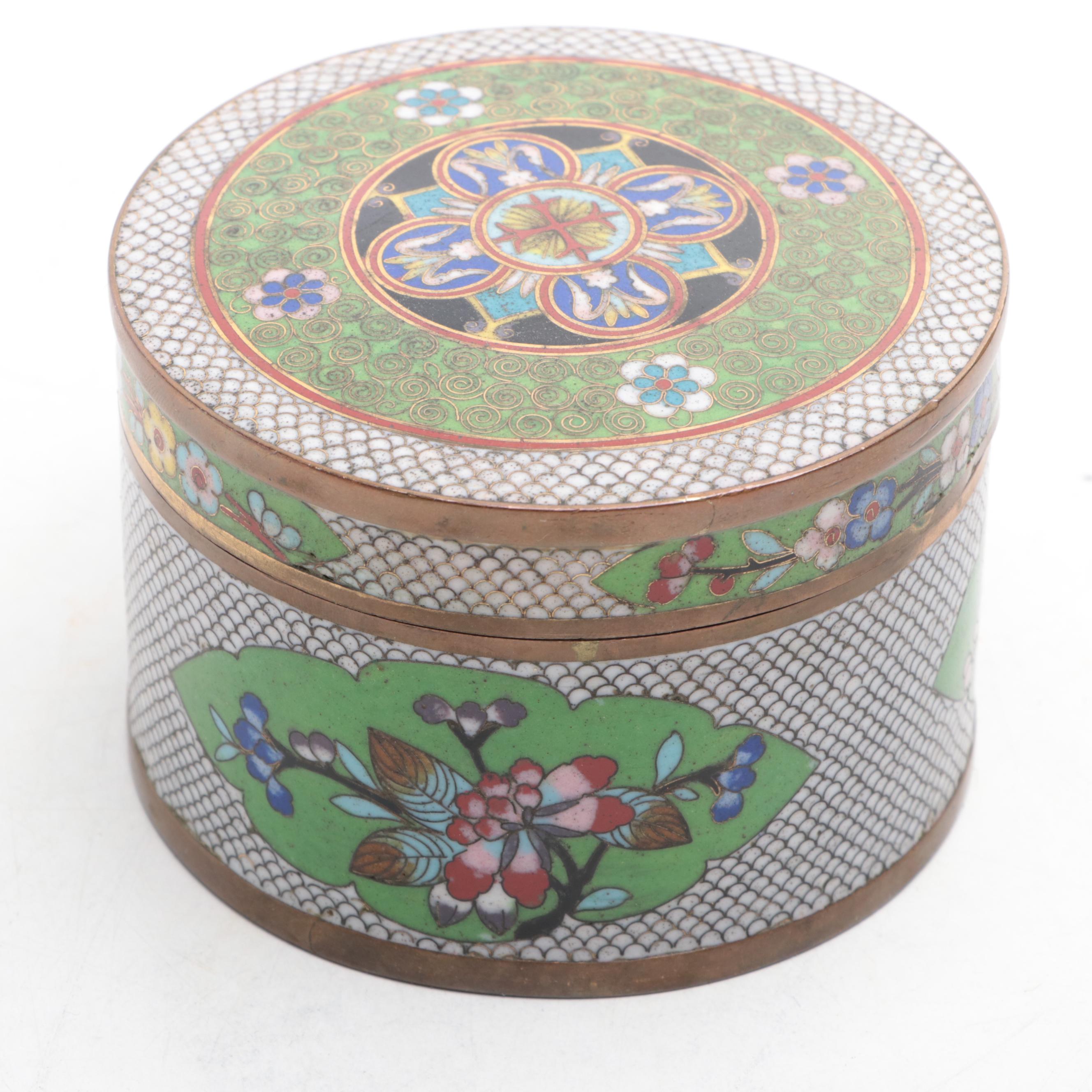 Chinese Cloisonné Hinged Lidded Trinket Box and Casket, Late 20th Century