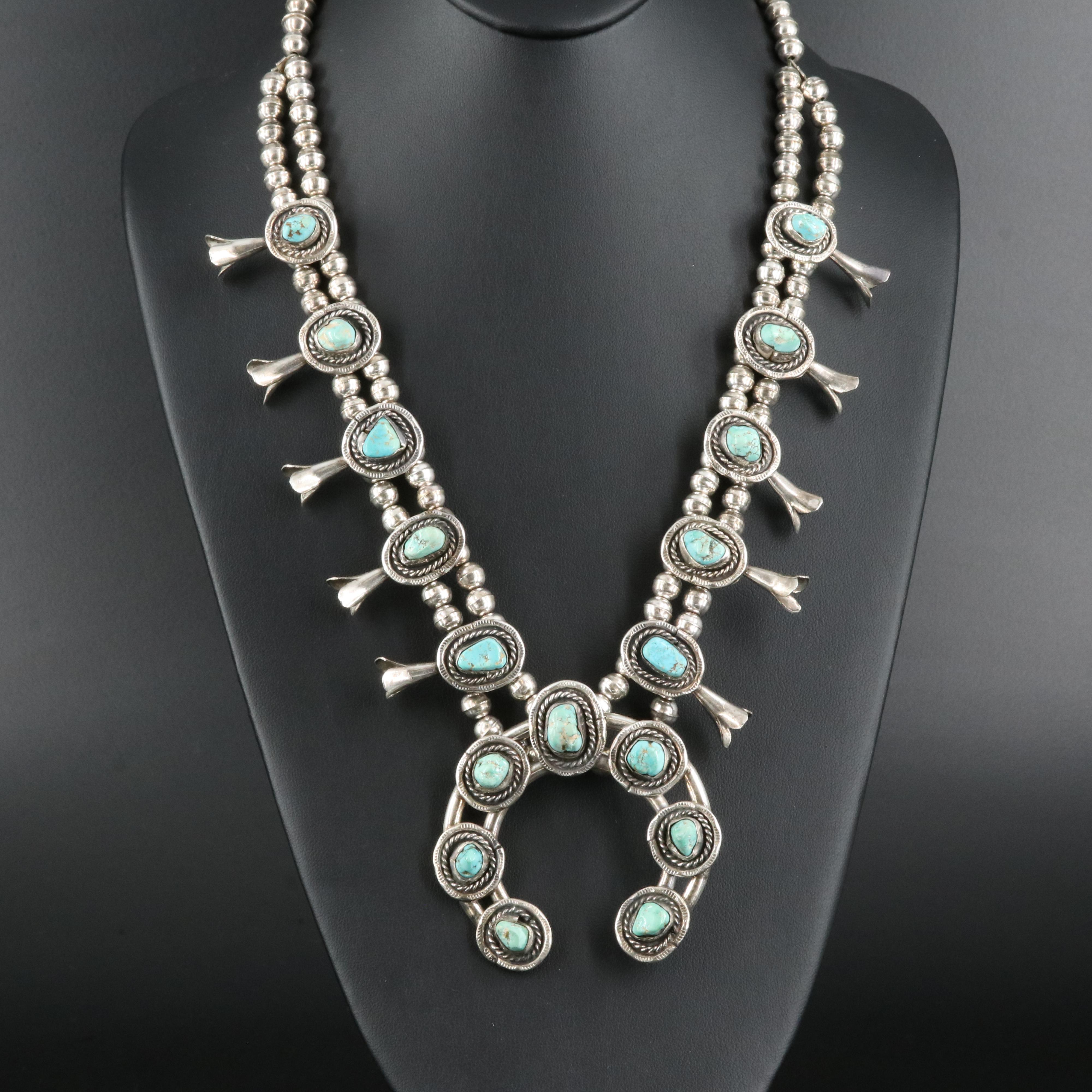 Sterling Turquoise Squash Blossom Necklace