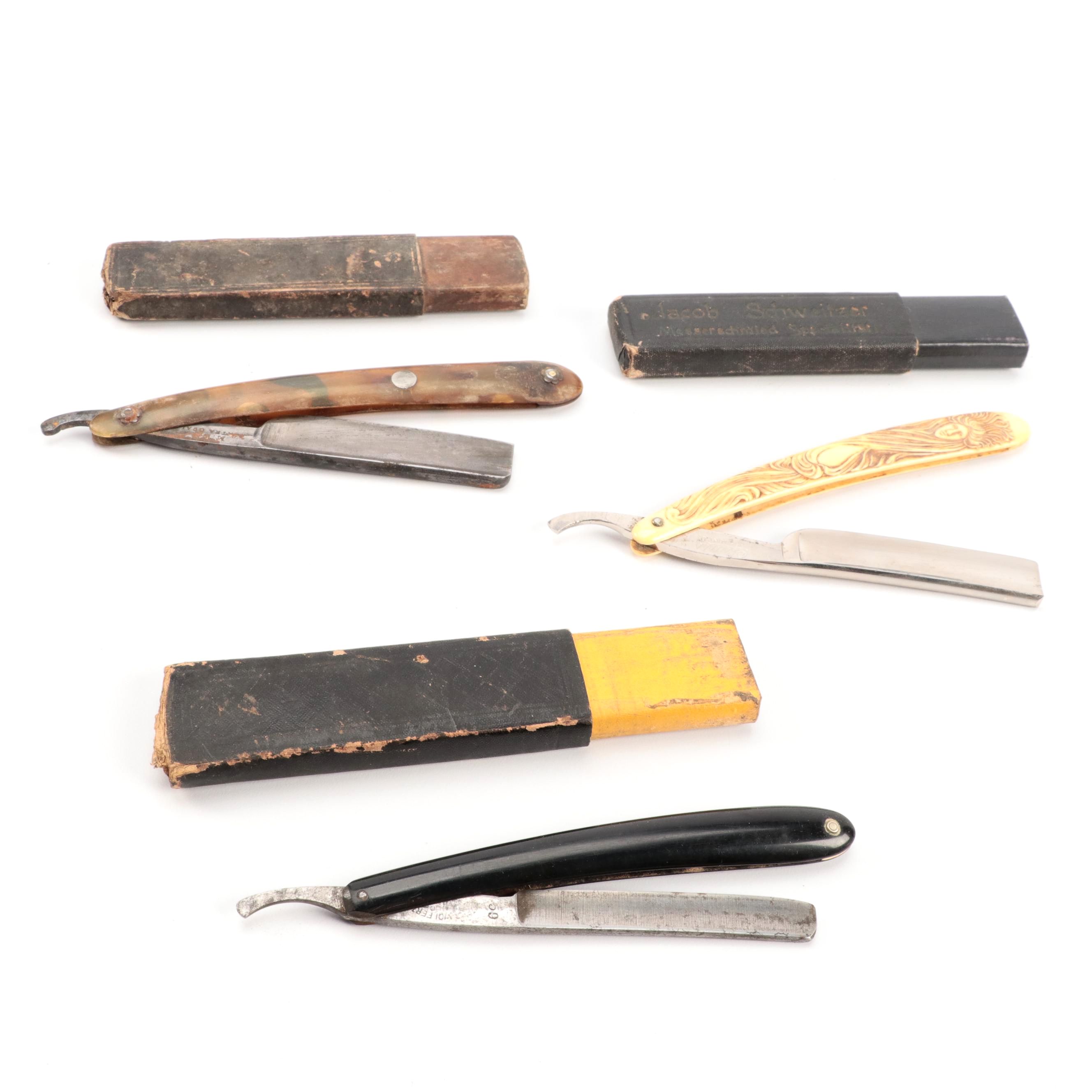 Ashville Hardware with Other Horn and Celluloid Handled Straight Shaving Razors