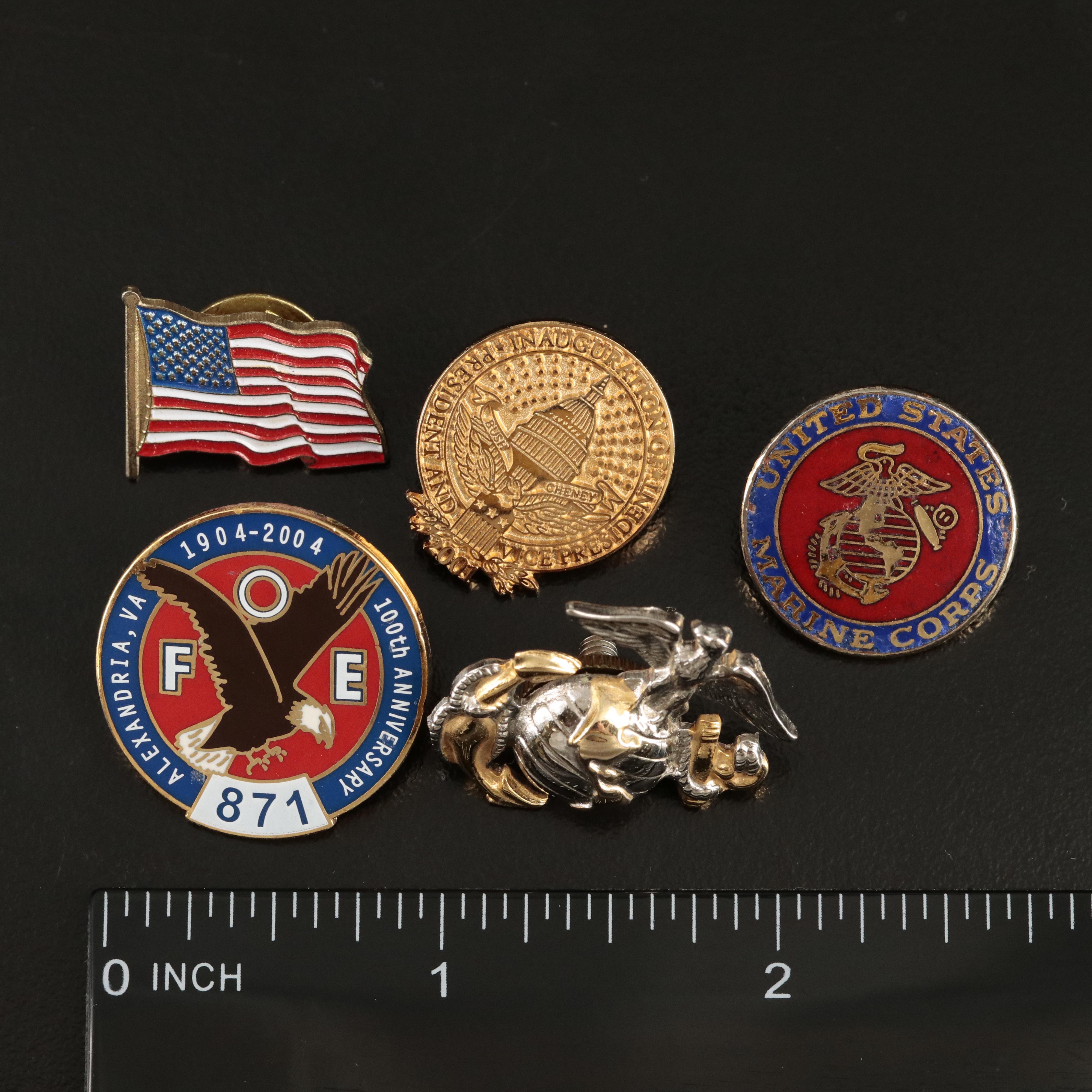 Military Pins and Cufflinks Including Ben Silver Marine Corps Button Set