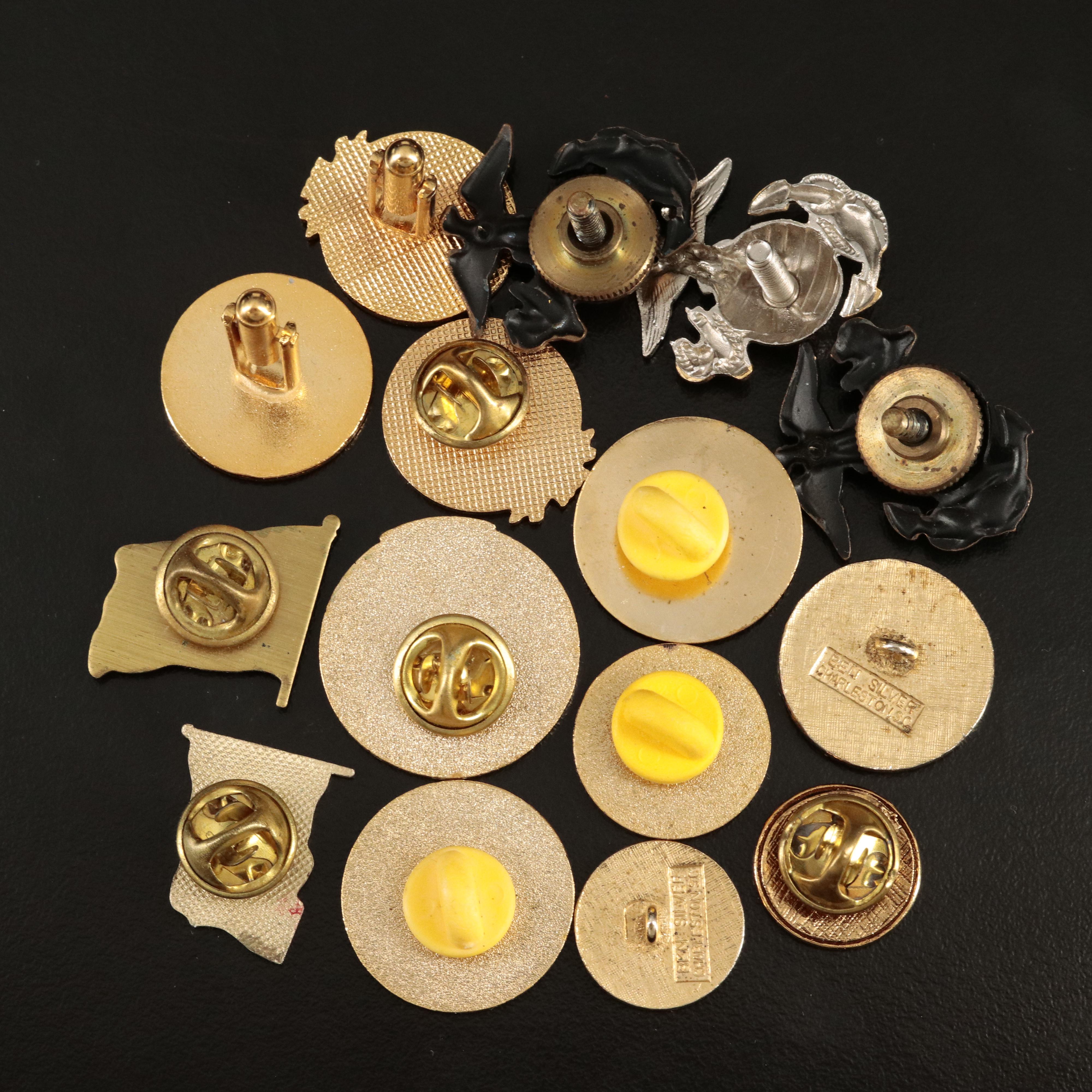 Military Pins and Cufflinks Including Ben Silver Marine Corps Button Set