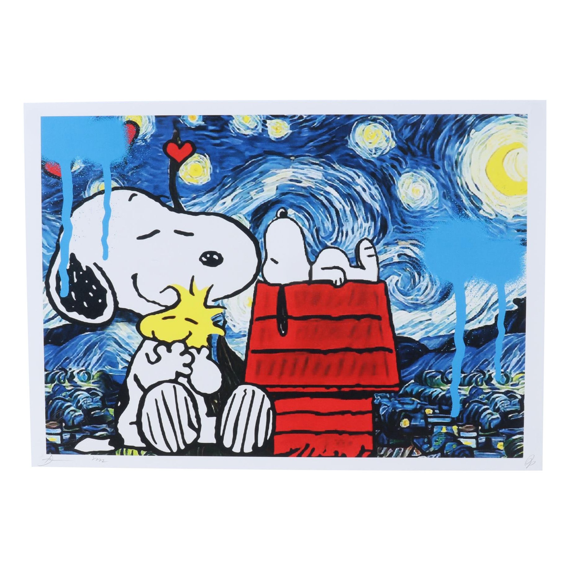 Death NYC Pop Art Graphic Print Snoopy and Woodstock with The Starry Night