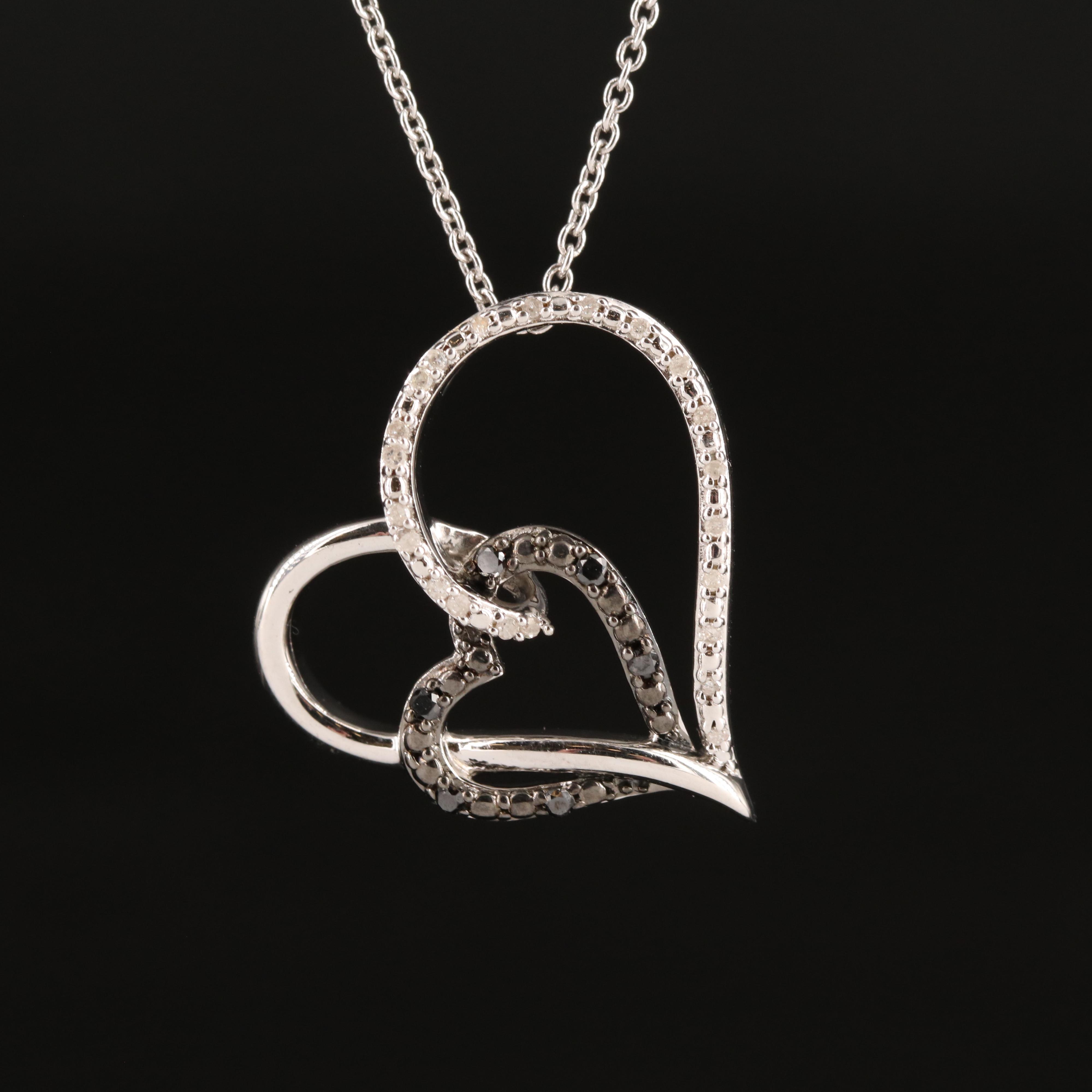 Sterling Diamond Double Heart Necklace