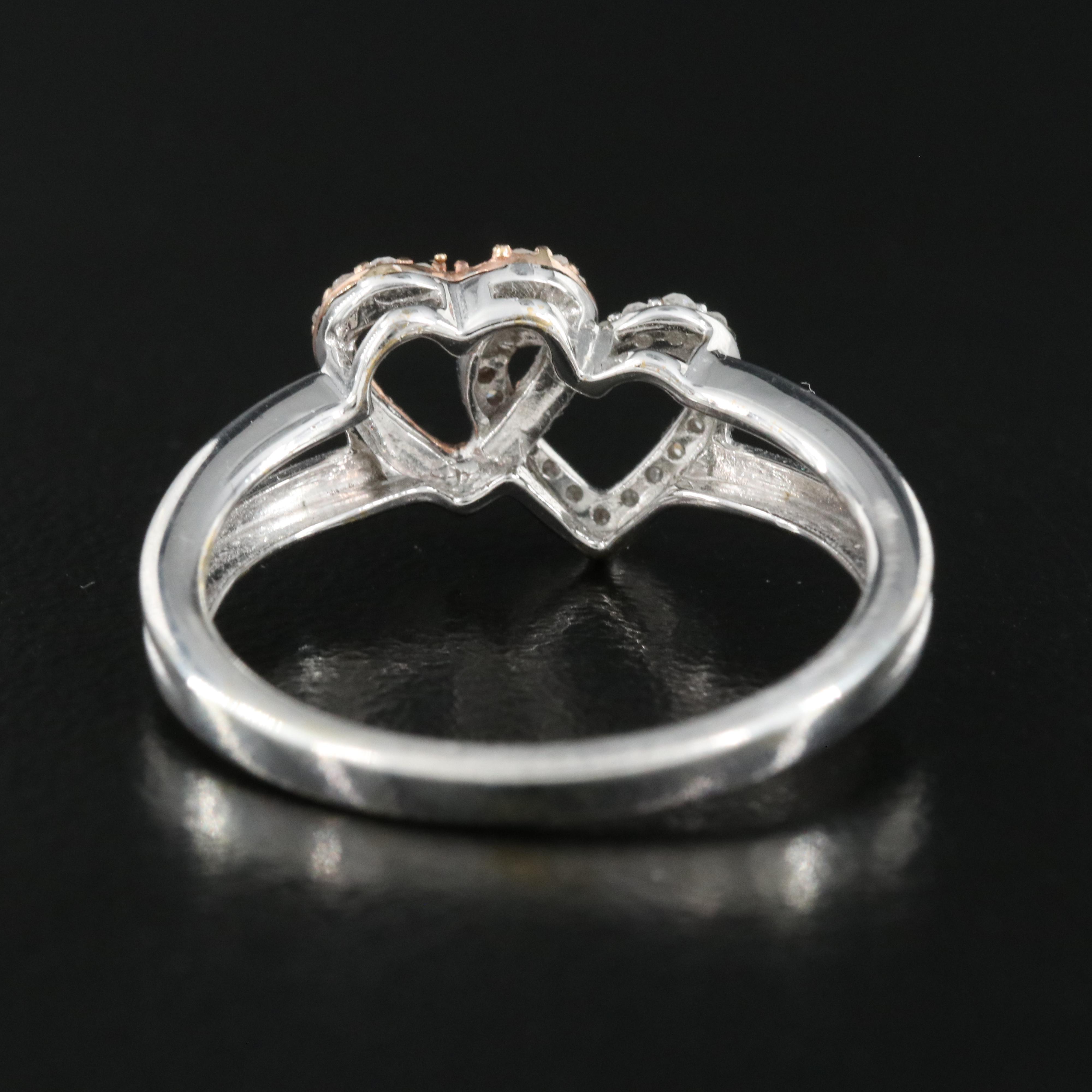Sterling Diamond Heart Ring with 10K Rose Gold Accents