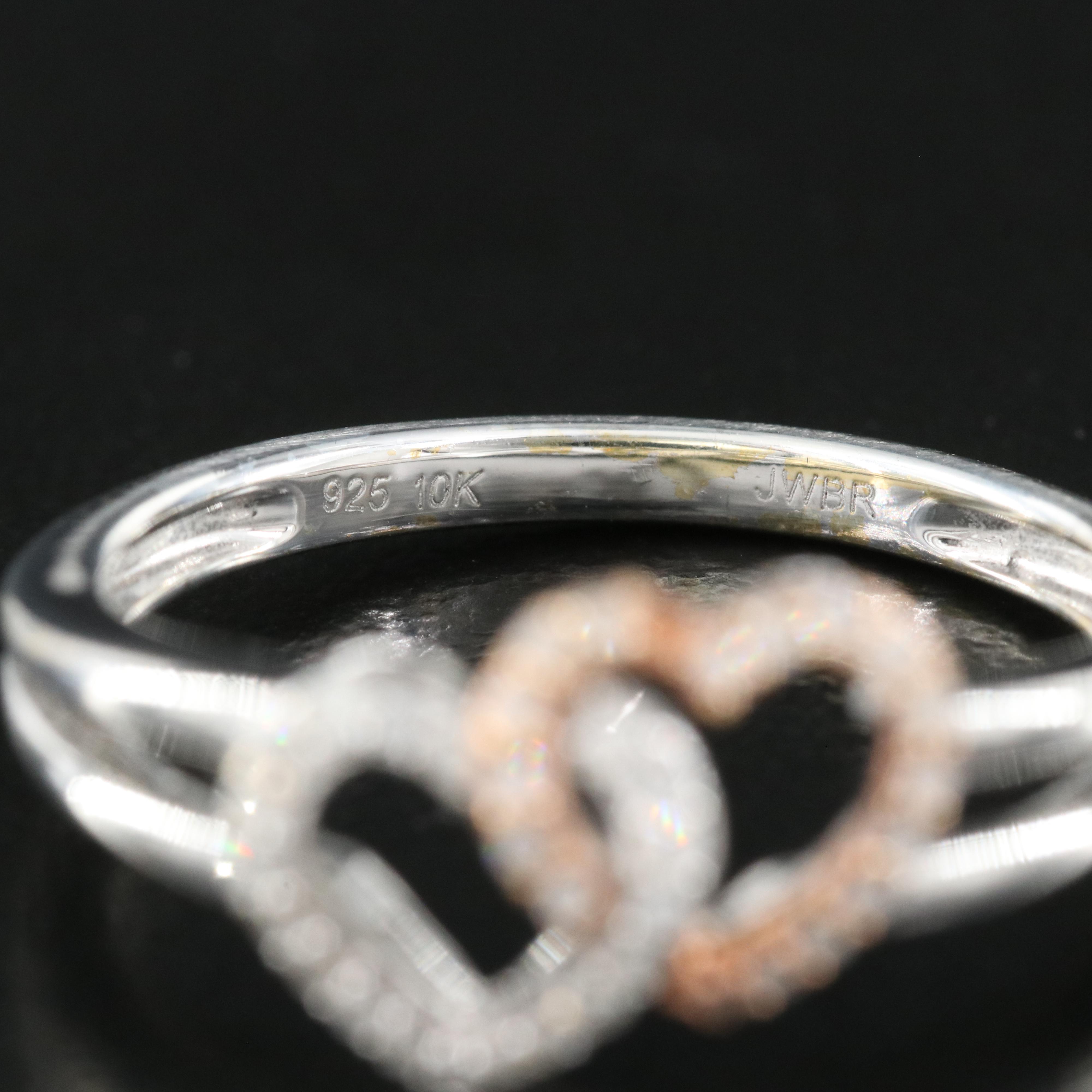 Sterling Diamond Heart Ring with 10K Rose Gold Accents