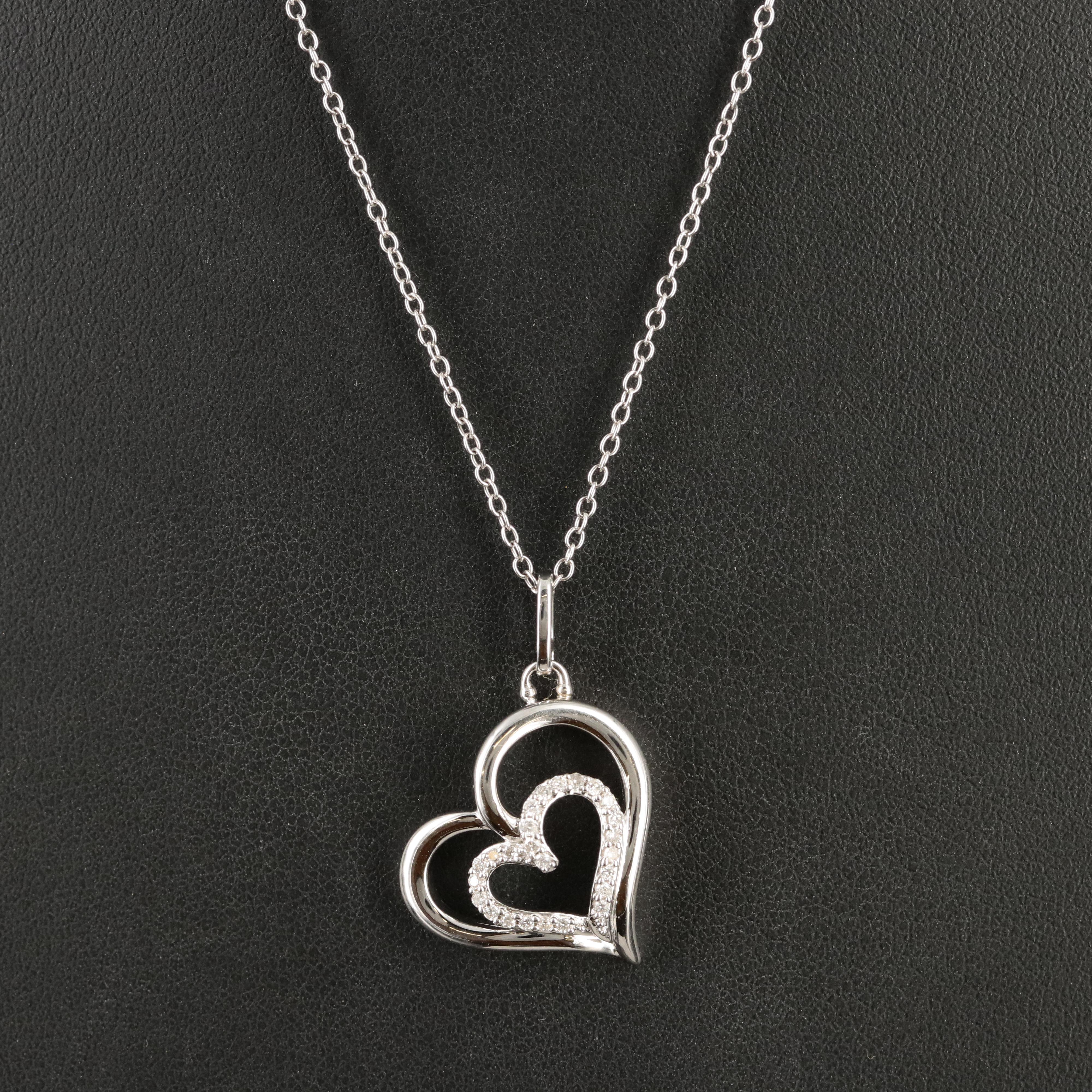 Hallmark Sterling Diamond Double Heart Pendant Necklace