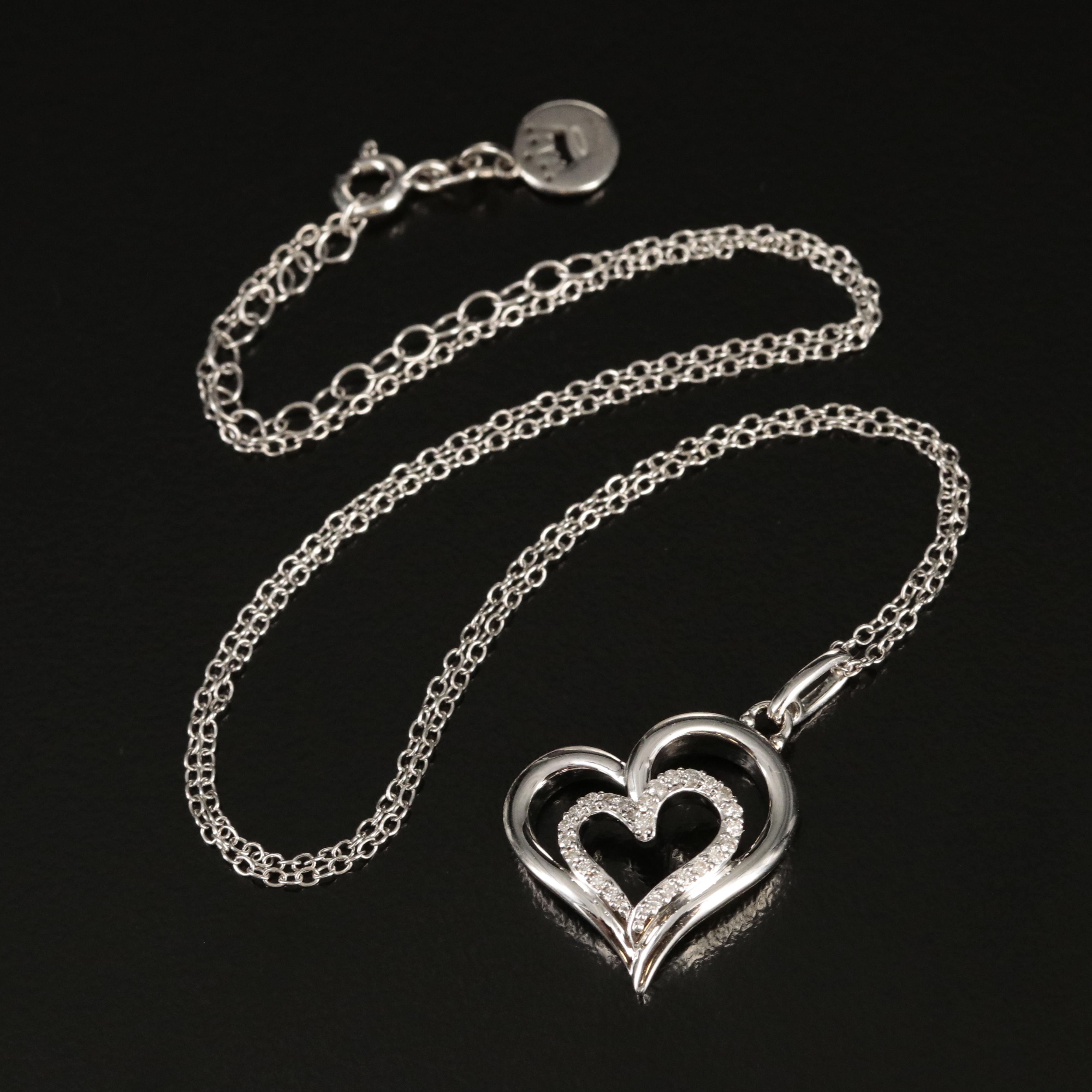 Hallmark Sterling Diamond Double Heart Pendant Necklace