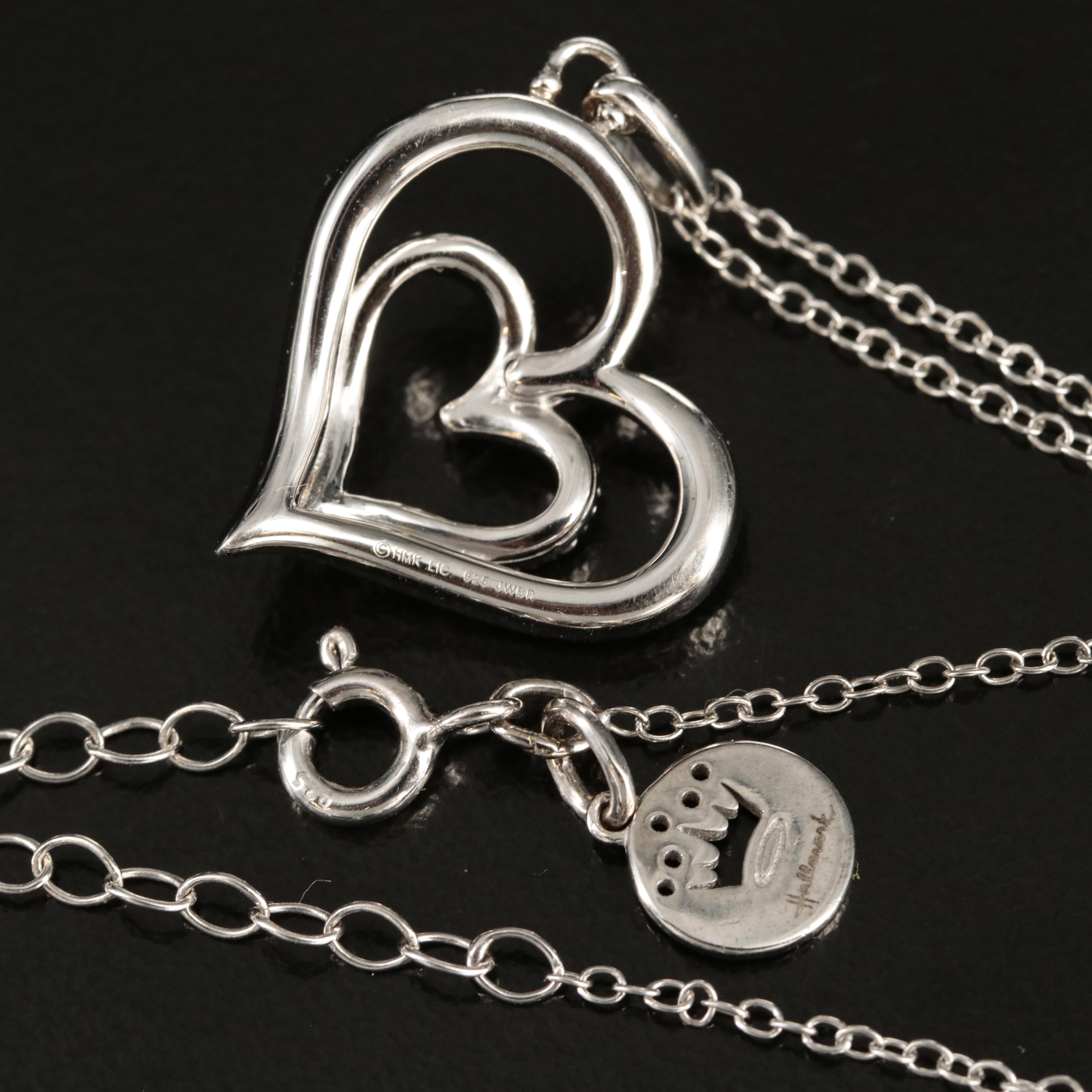 Hallmark Sterling Diamond Double Heart Pendant Necklace