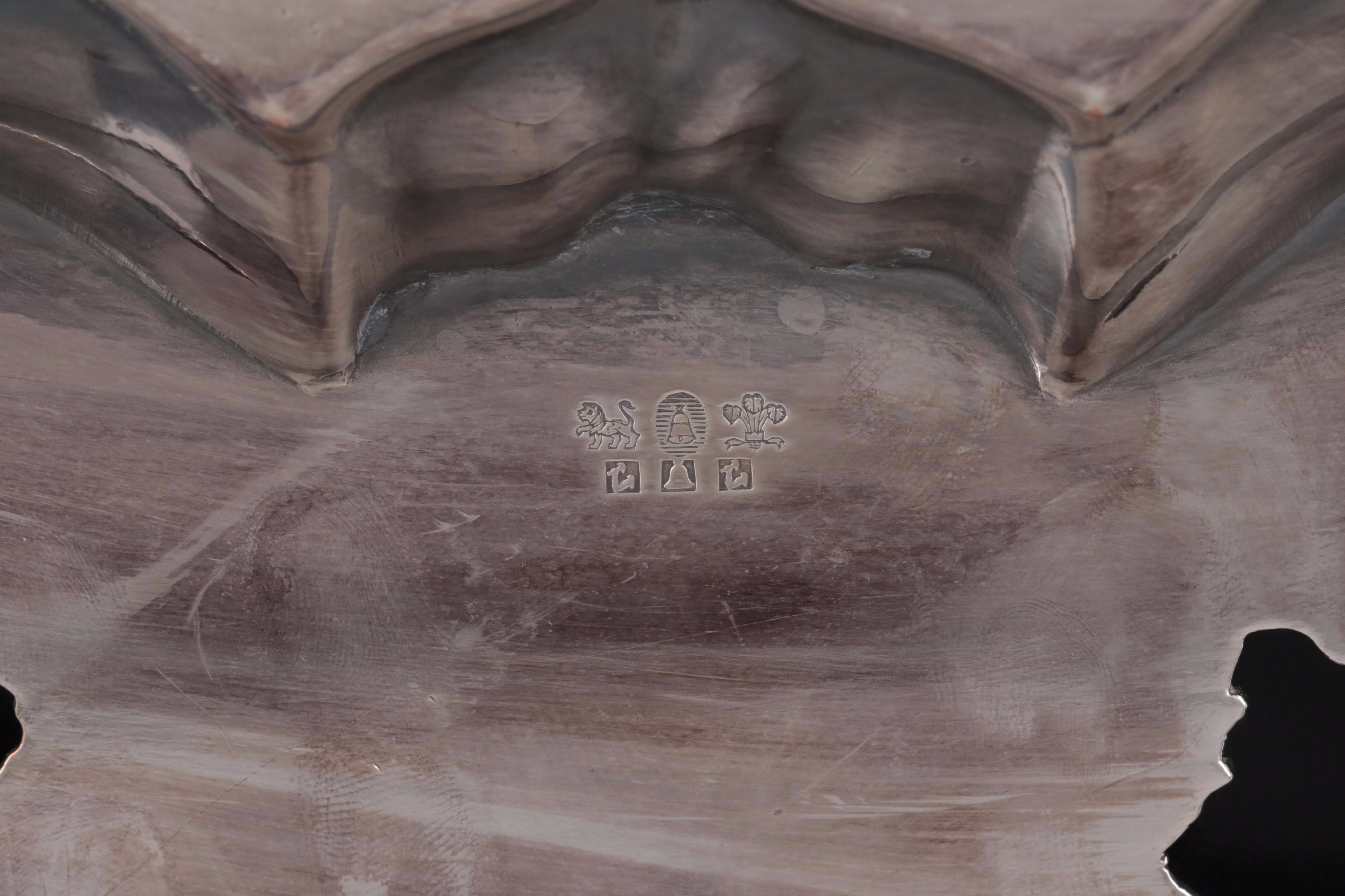 Barbour Silver Co. Chased Silver Plate Footed Tray with Grape Vine Rim