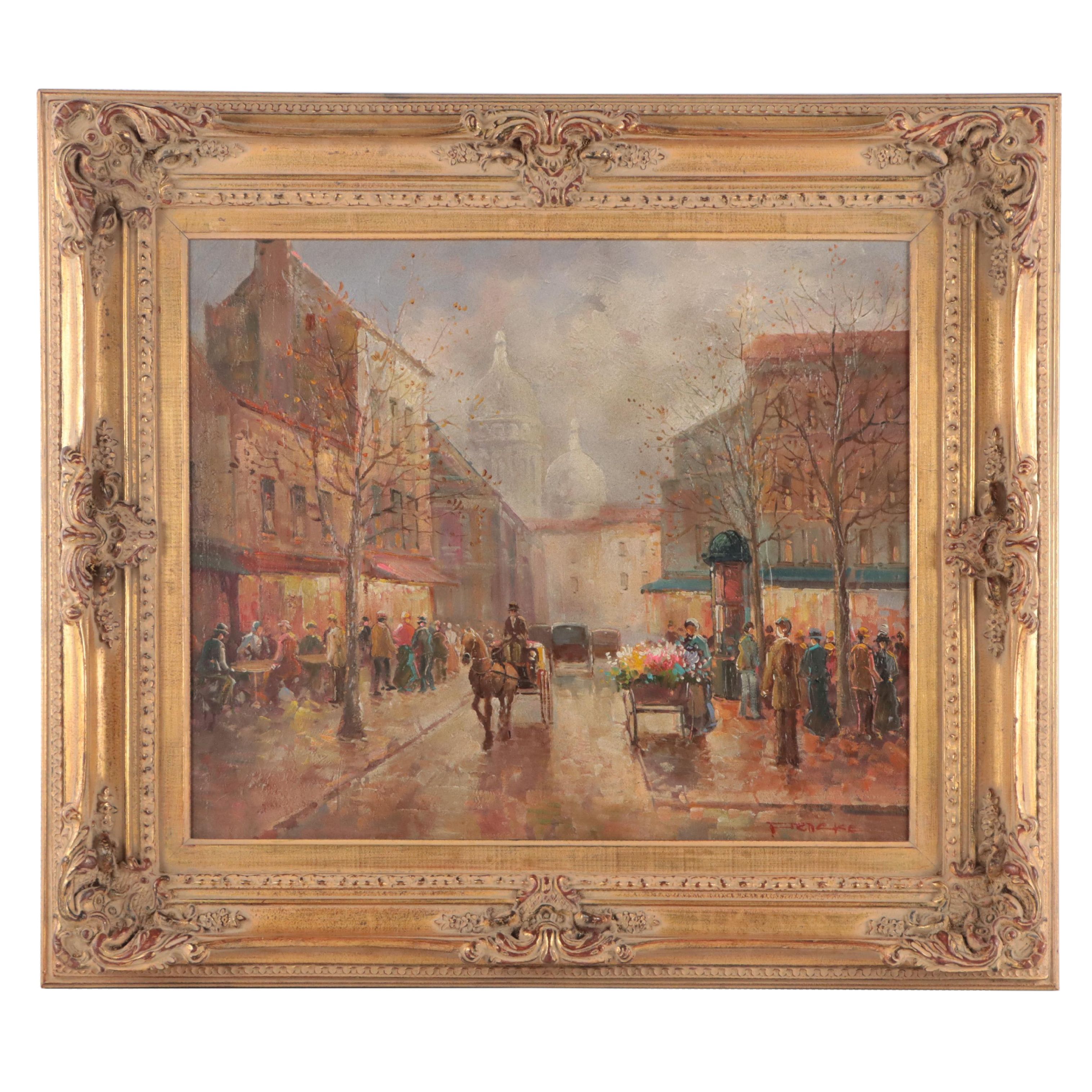 T.E. Penke Oil Painting of Parisian City Scene