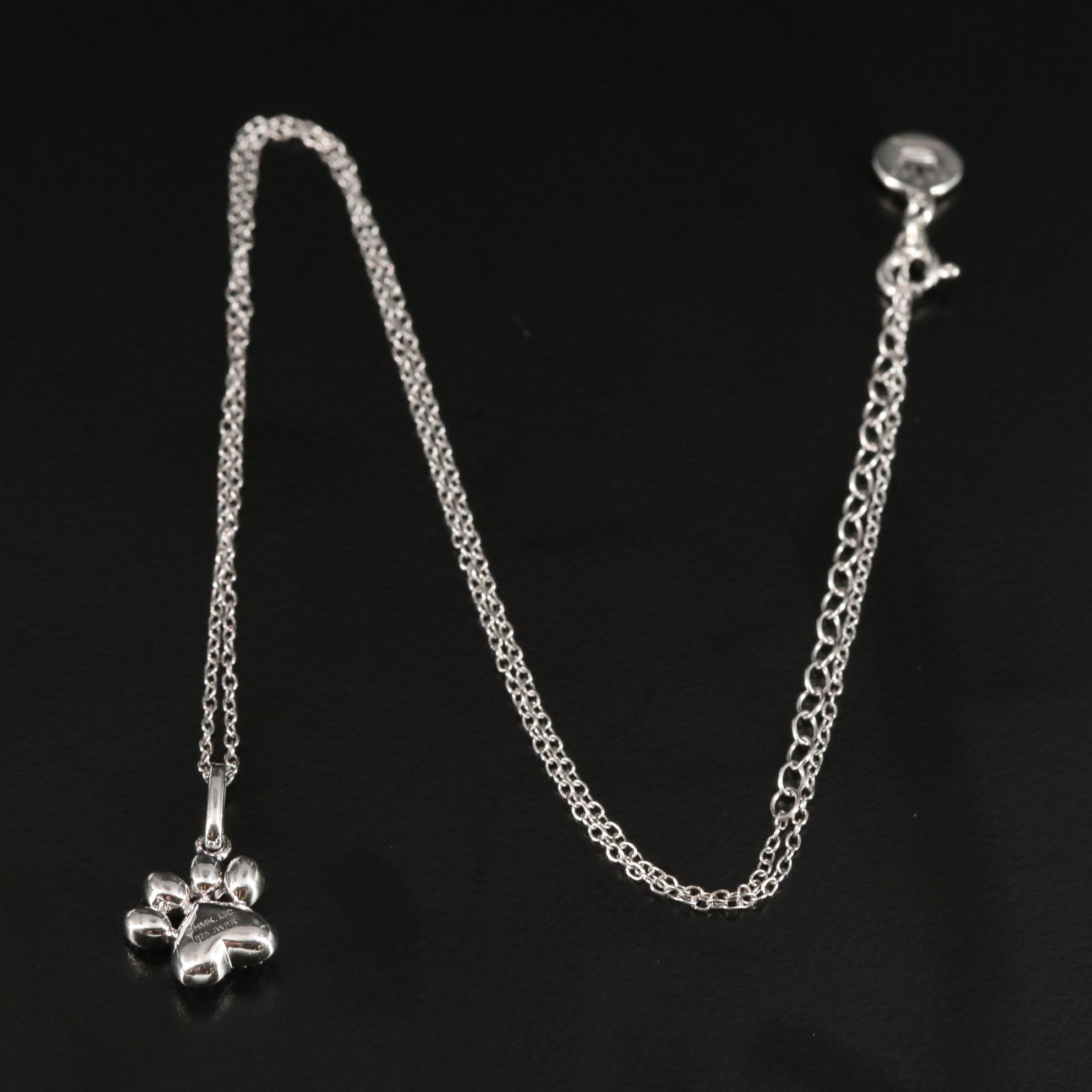 Sterling Diamond Dog Paw Pendant Necklace