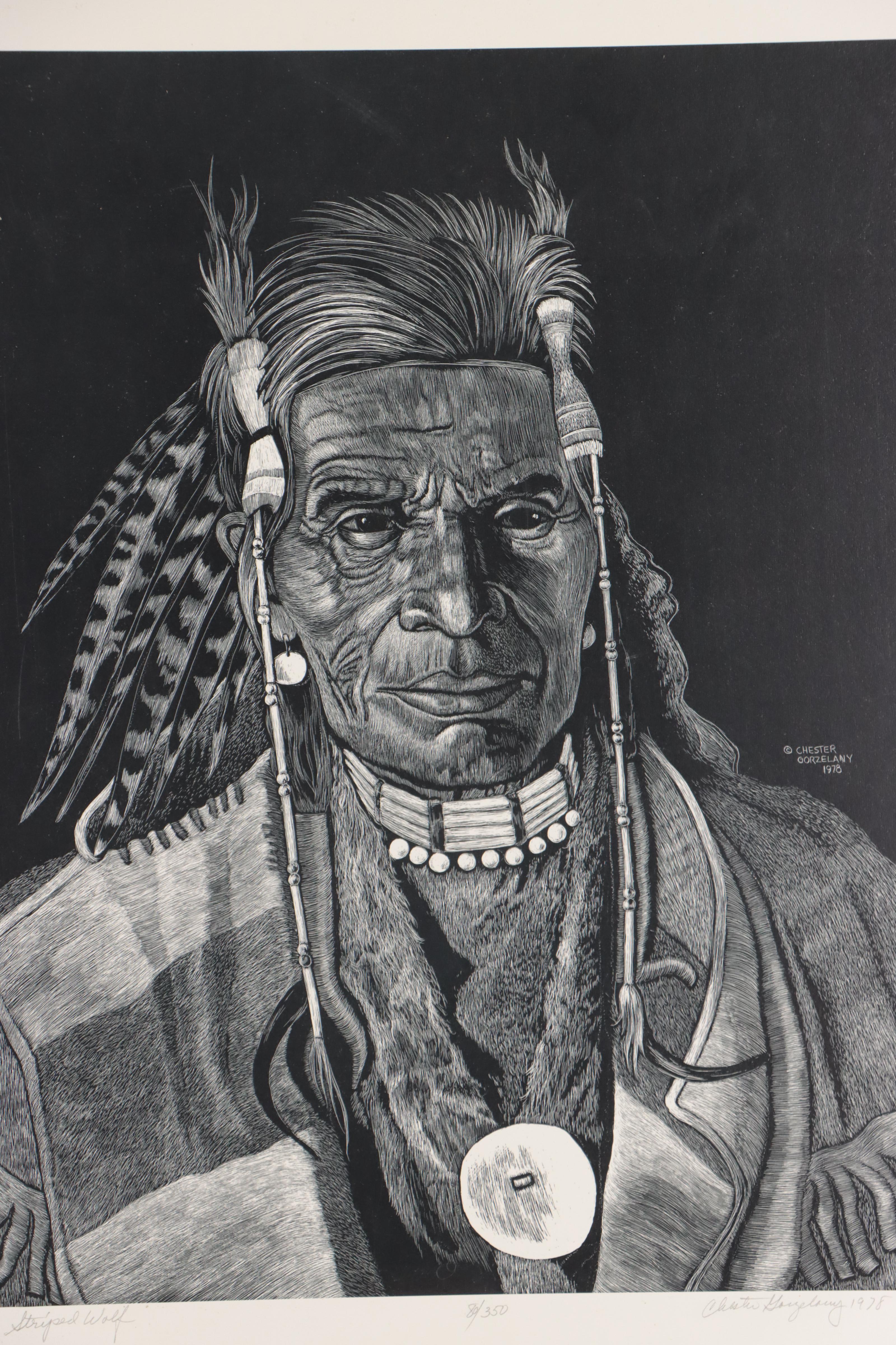 Chester Gorzelany Lithographs "Bald Eagle" and "Striped Wolf," 1978