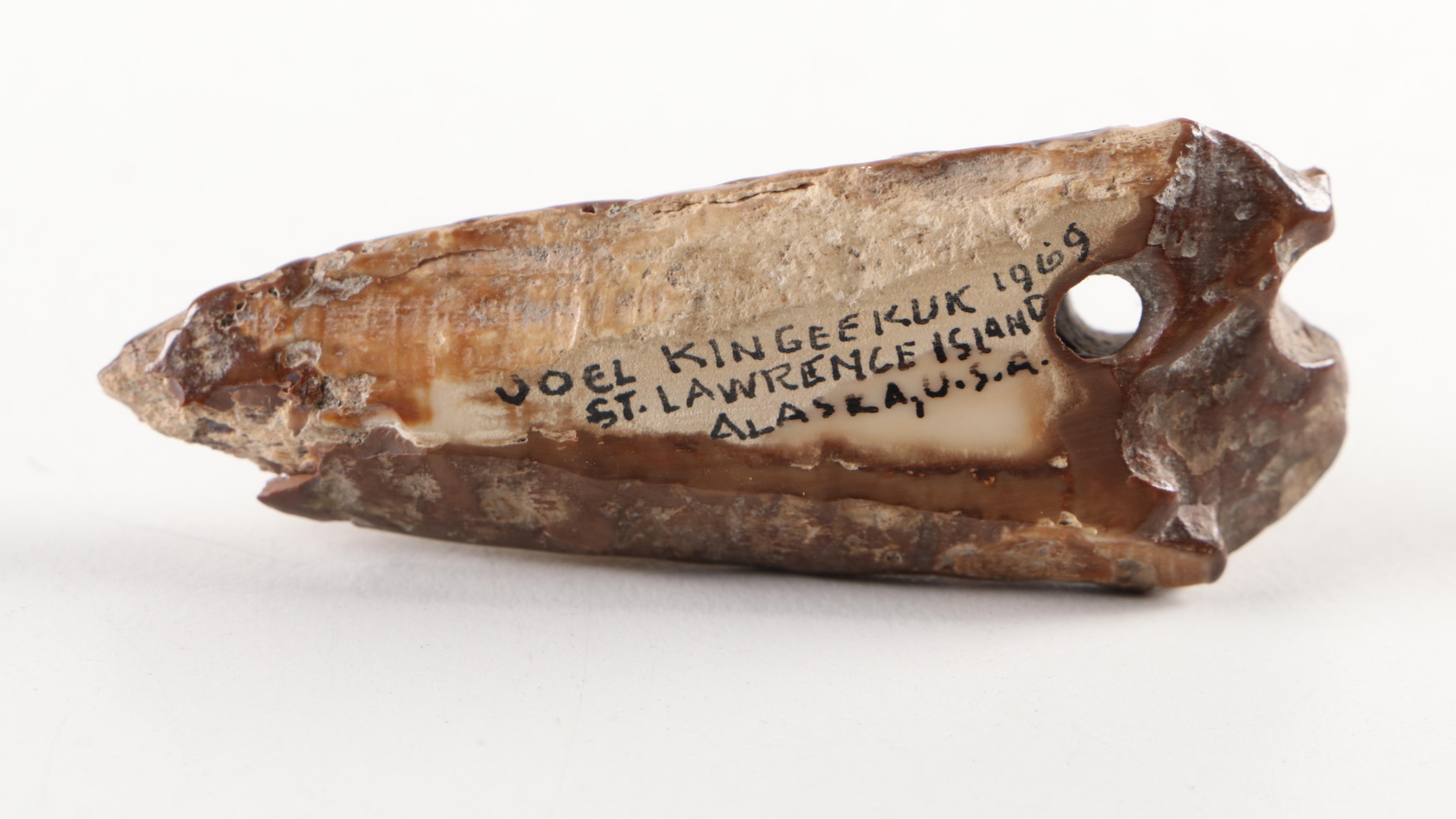 Carved Walrus Ivory Baculum and Walrus Ivory Seal and Walrus Figurines