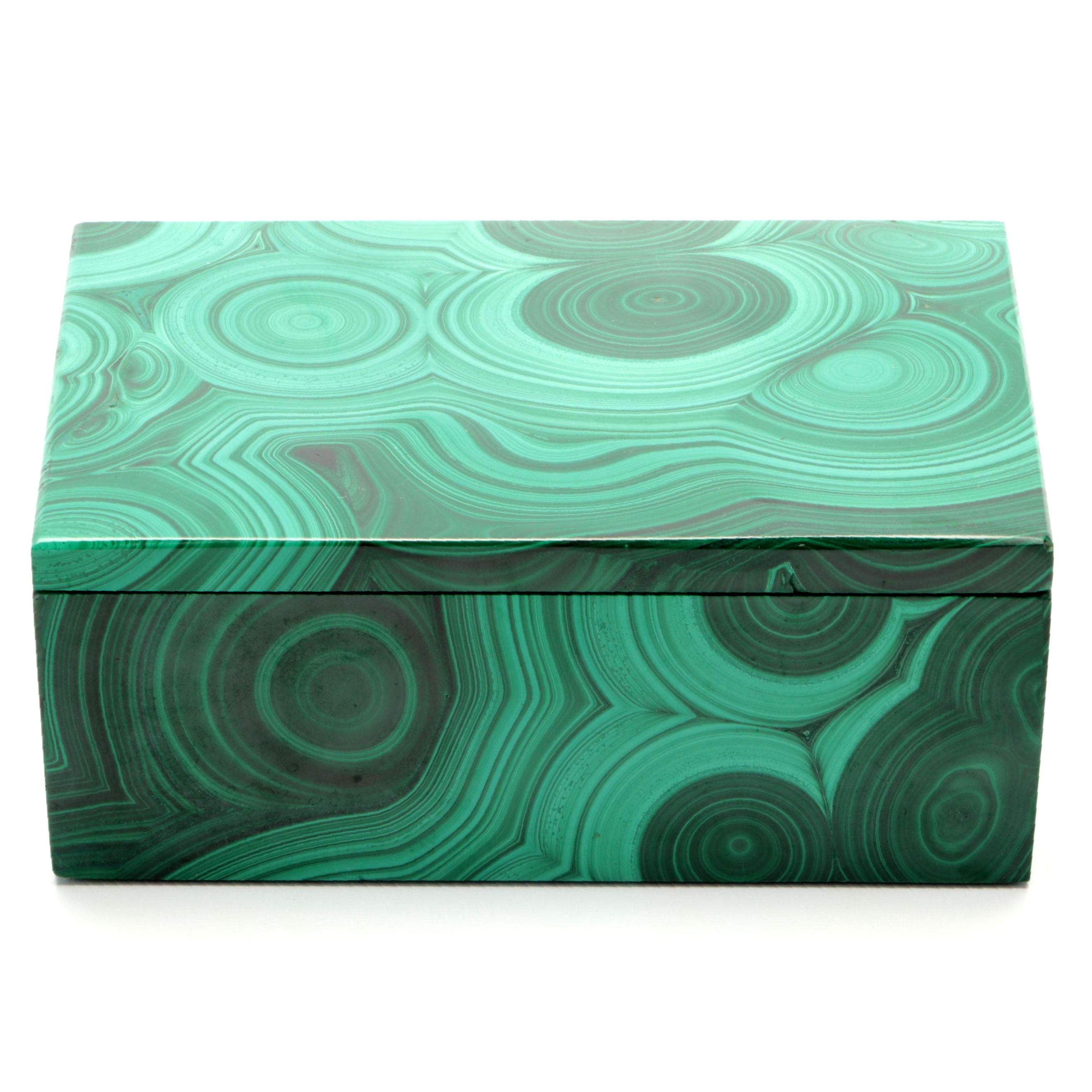 Handcrafted Malachite Hinged Trinket Box