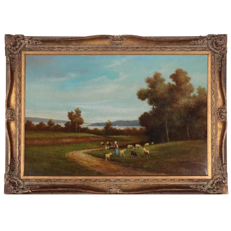 Oil Painting of Sweeping Pastoral Landscape