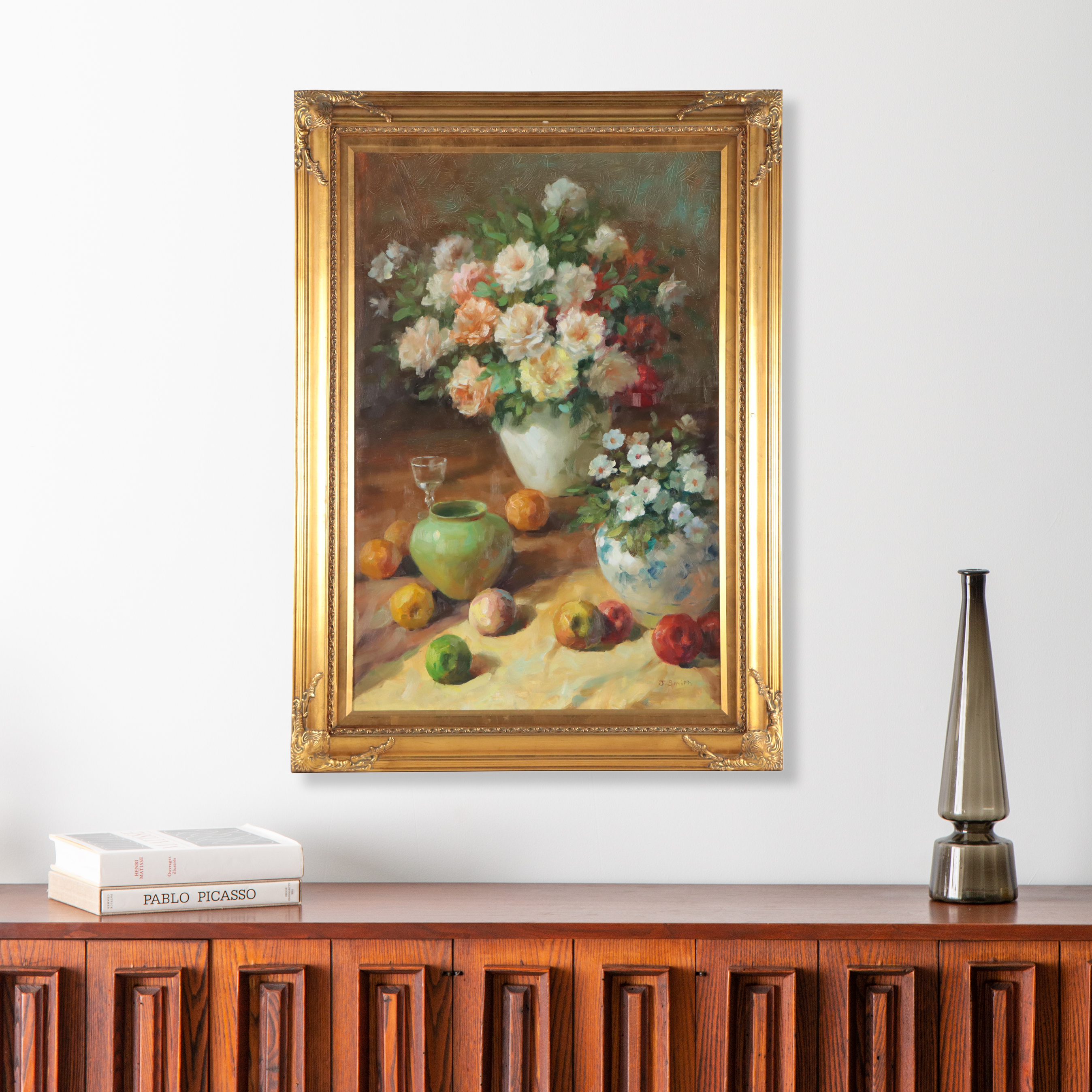 J. Smith Oil Painting of Floral Still Life