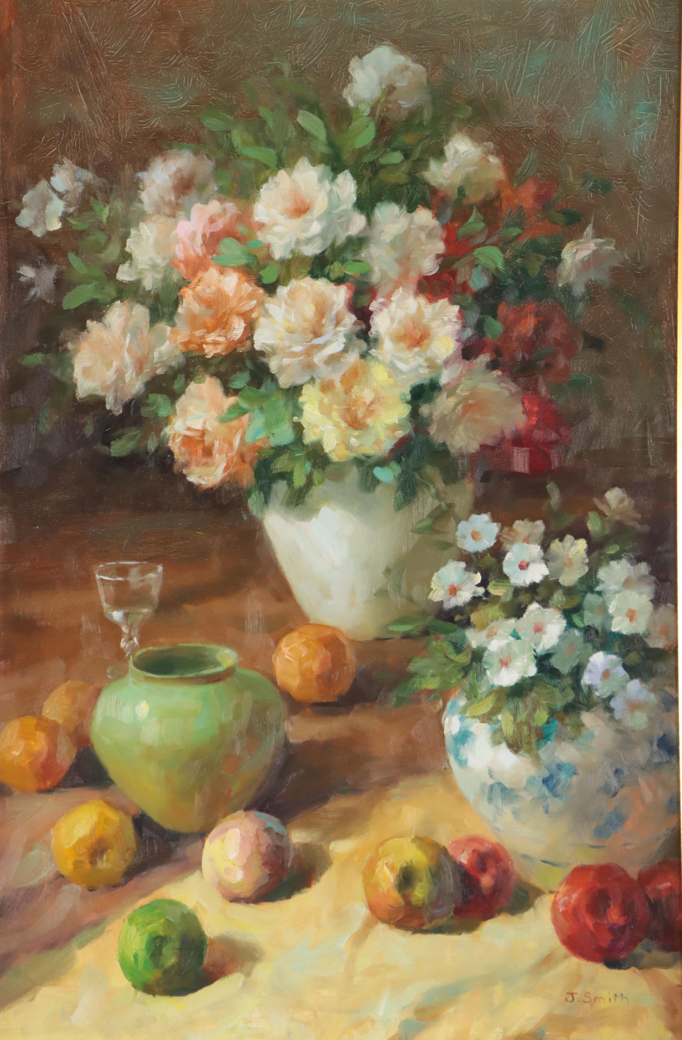 J. Smith Oil Painting of Floral Still Life