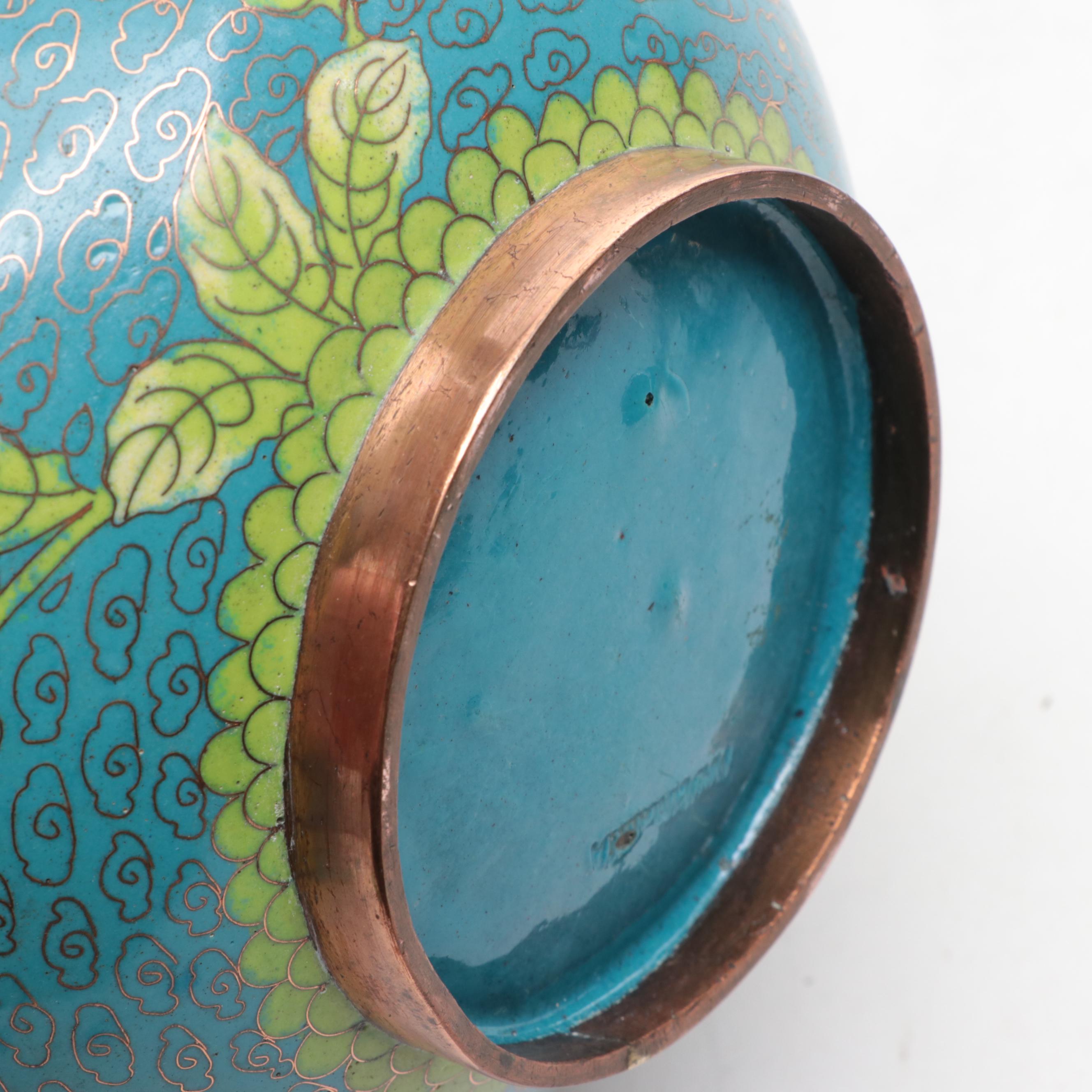 Chinese Dragon Motif Cloisonné Enamel Vase with Cloisonné Enamel Bowls