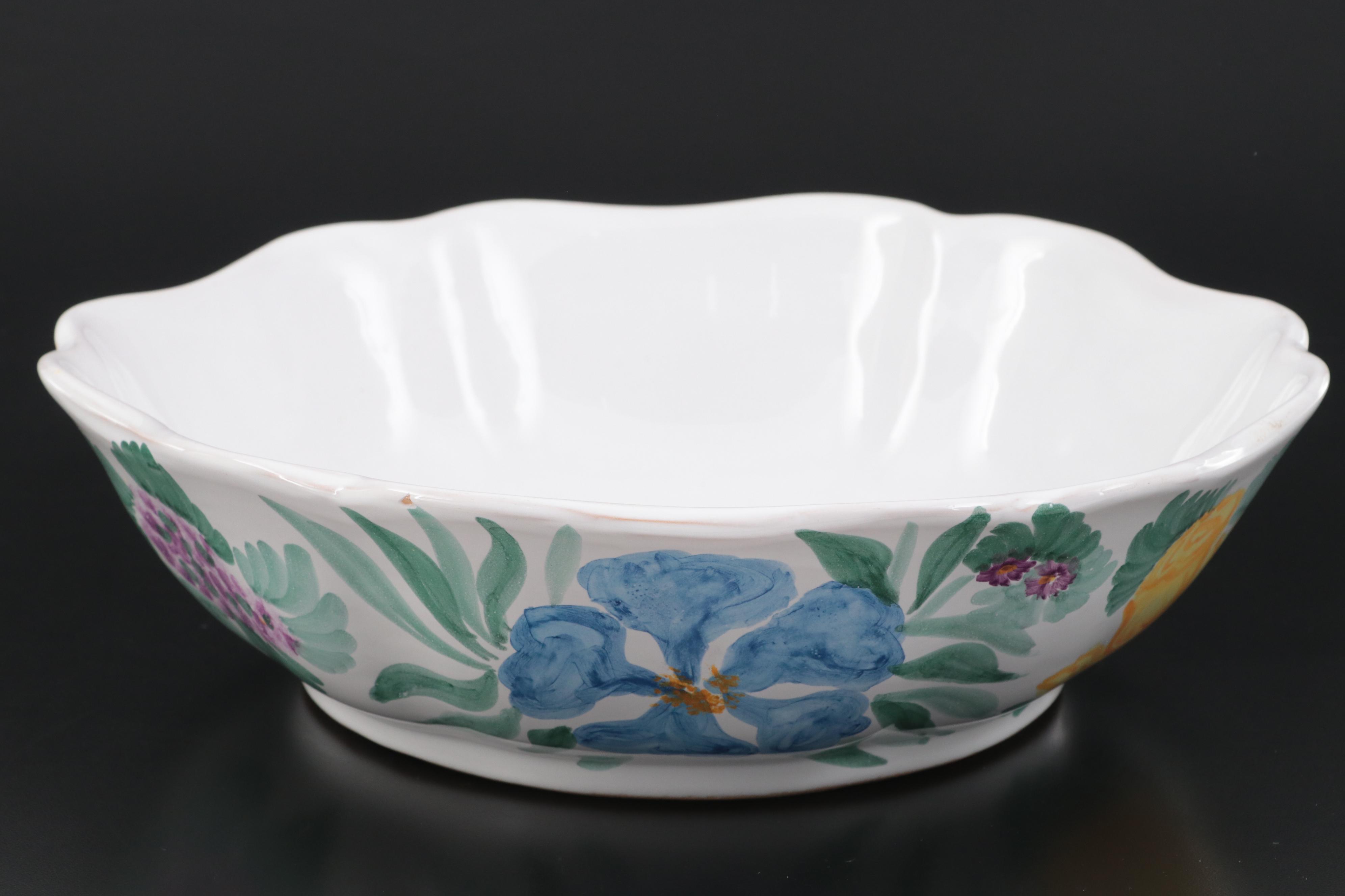 Italian Hand-Painted Glazed Earthenware Serving Dish With Sugar and Creamer