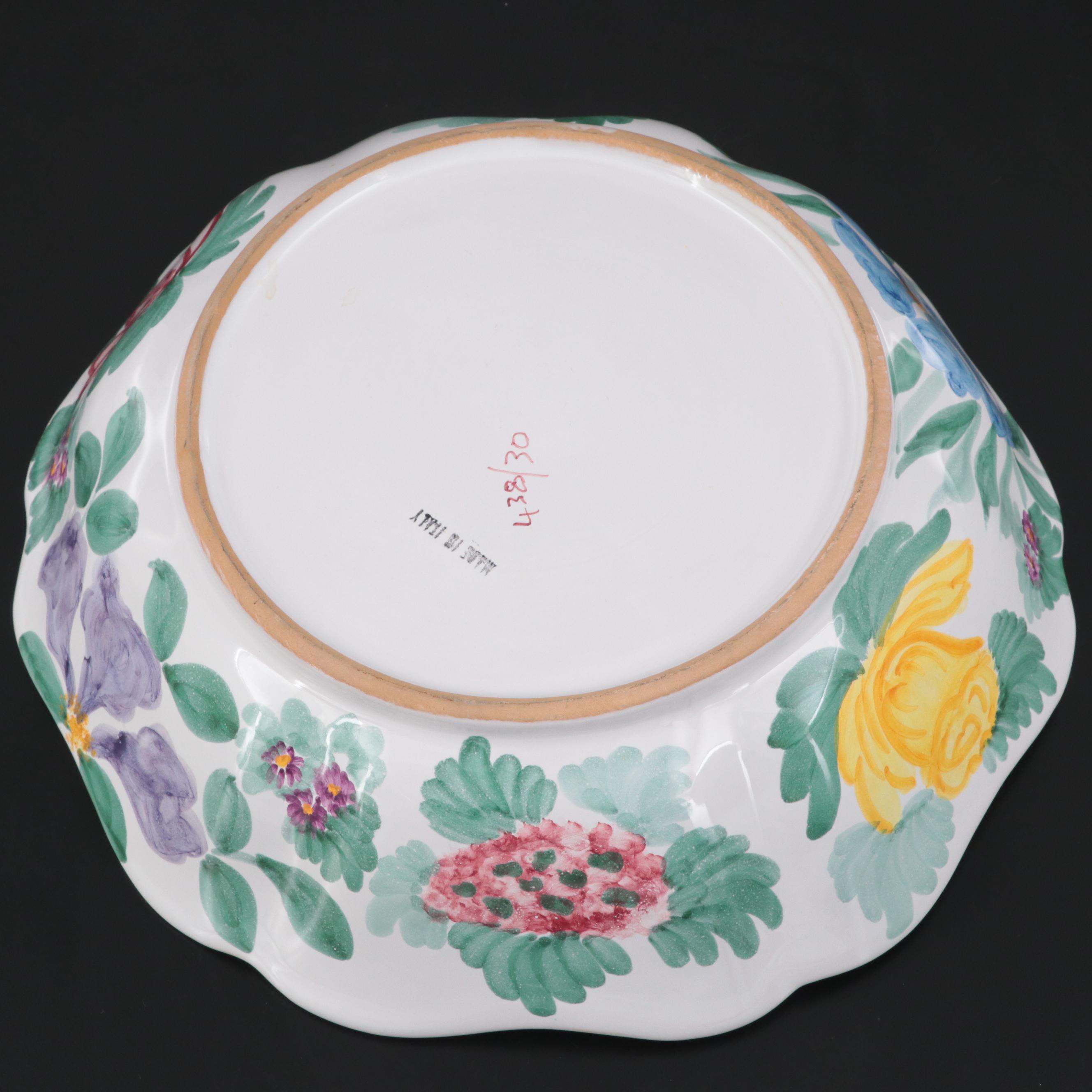 Italian Hand-Painted Glazed Earthenware Serving Dish With Sugar and Creamer