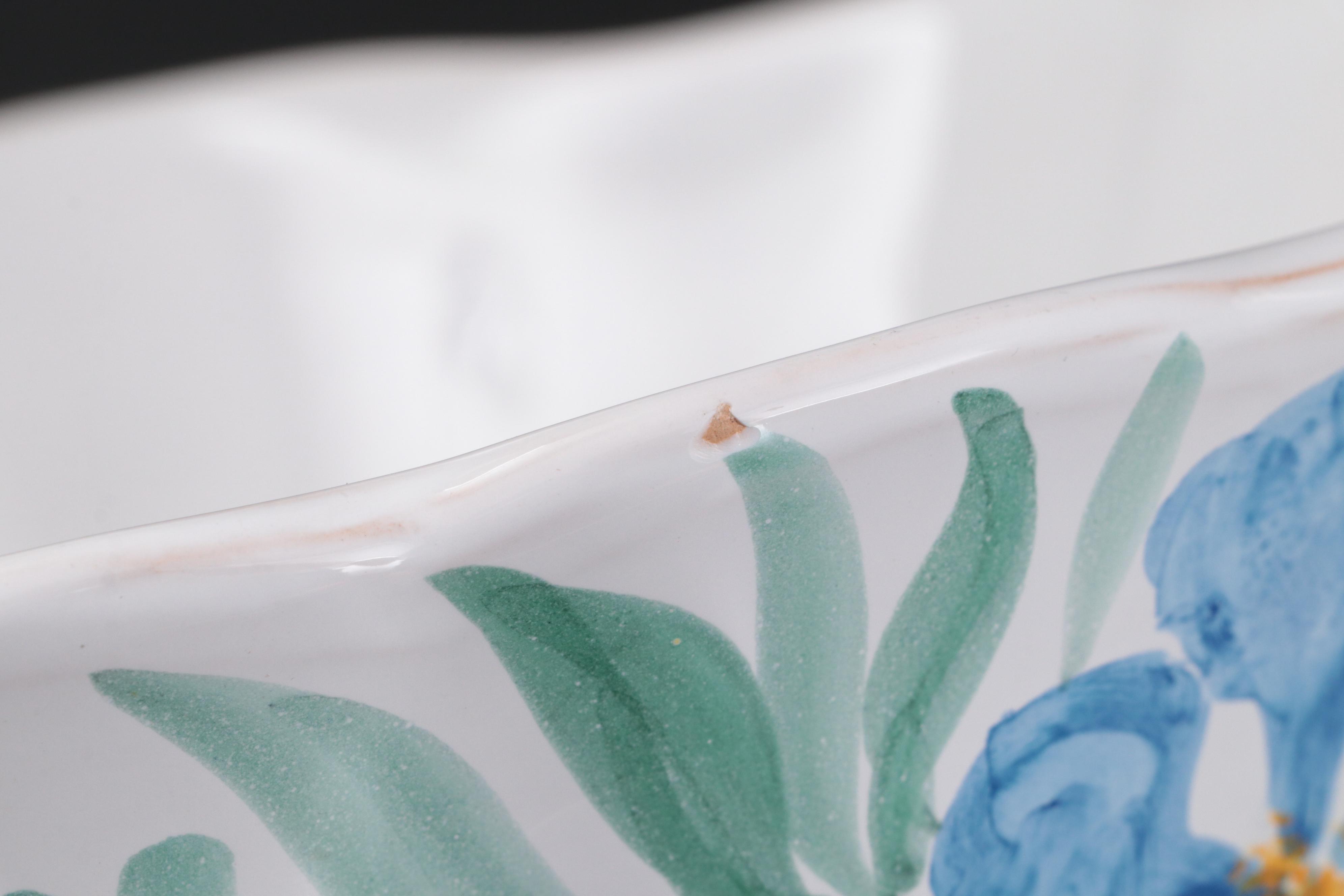 Italian Hand-Painted Glazed Earthenware Serving Dish With Sugar and Creamer