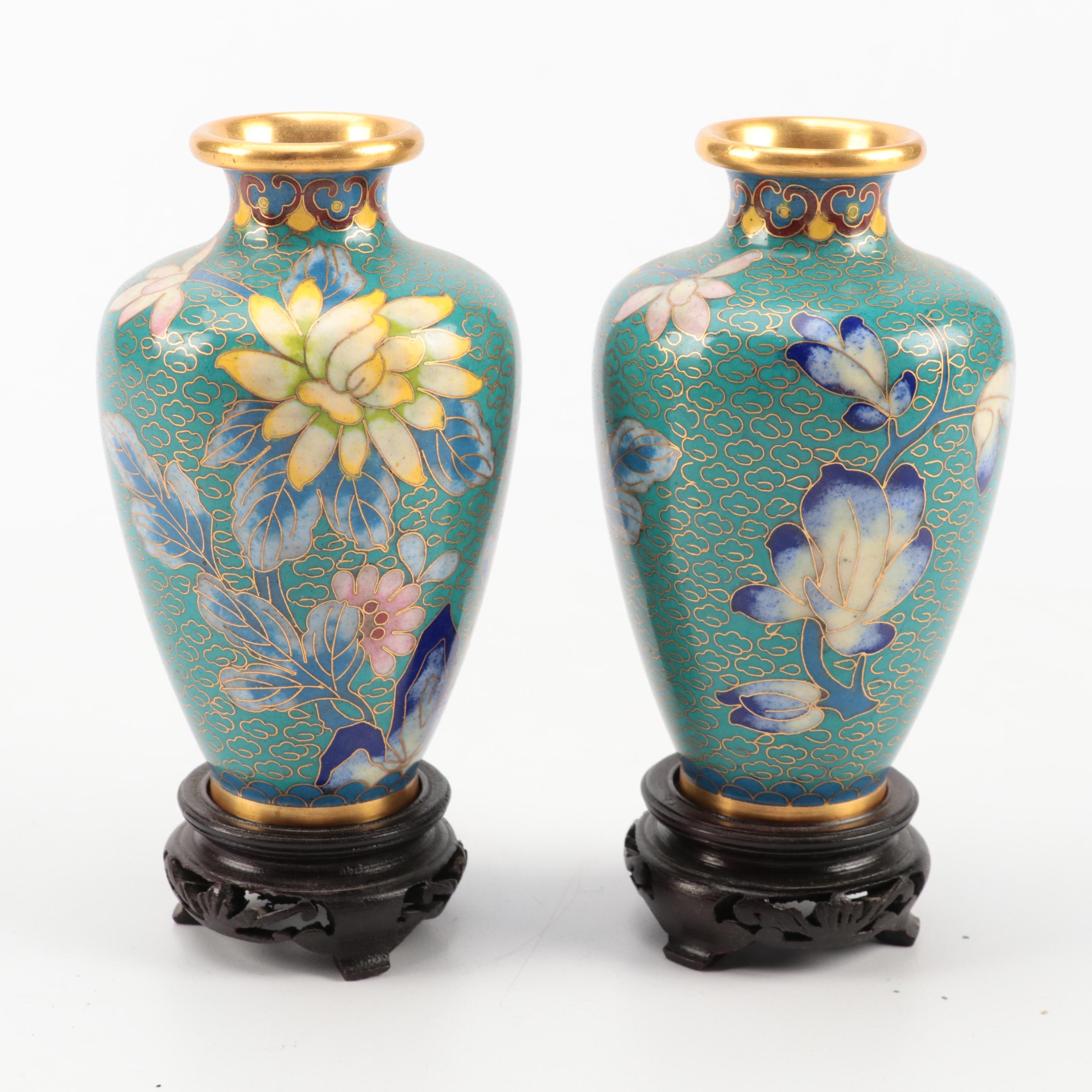 Chinese Cloisonne Vases with Stands