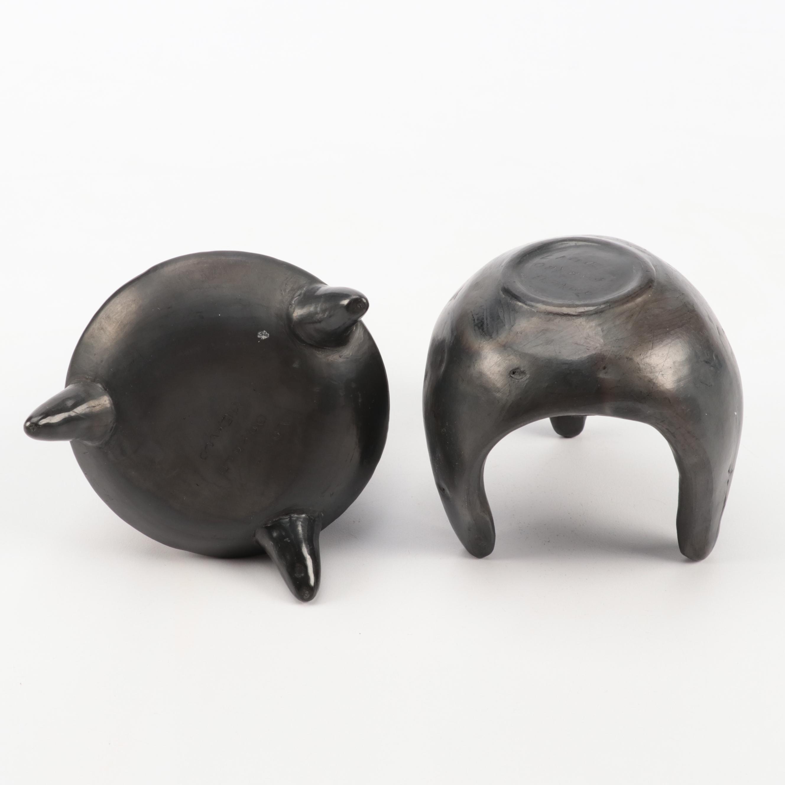 Lama Oaxaca Mexico Black Pottery Candle Holders