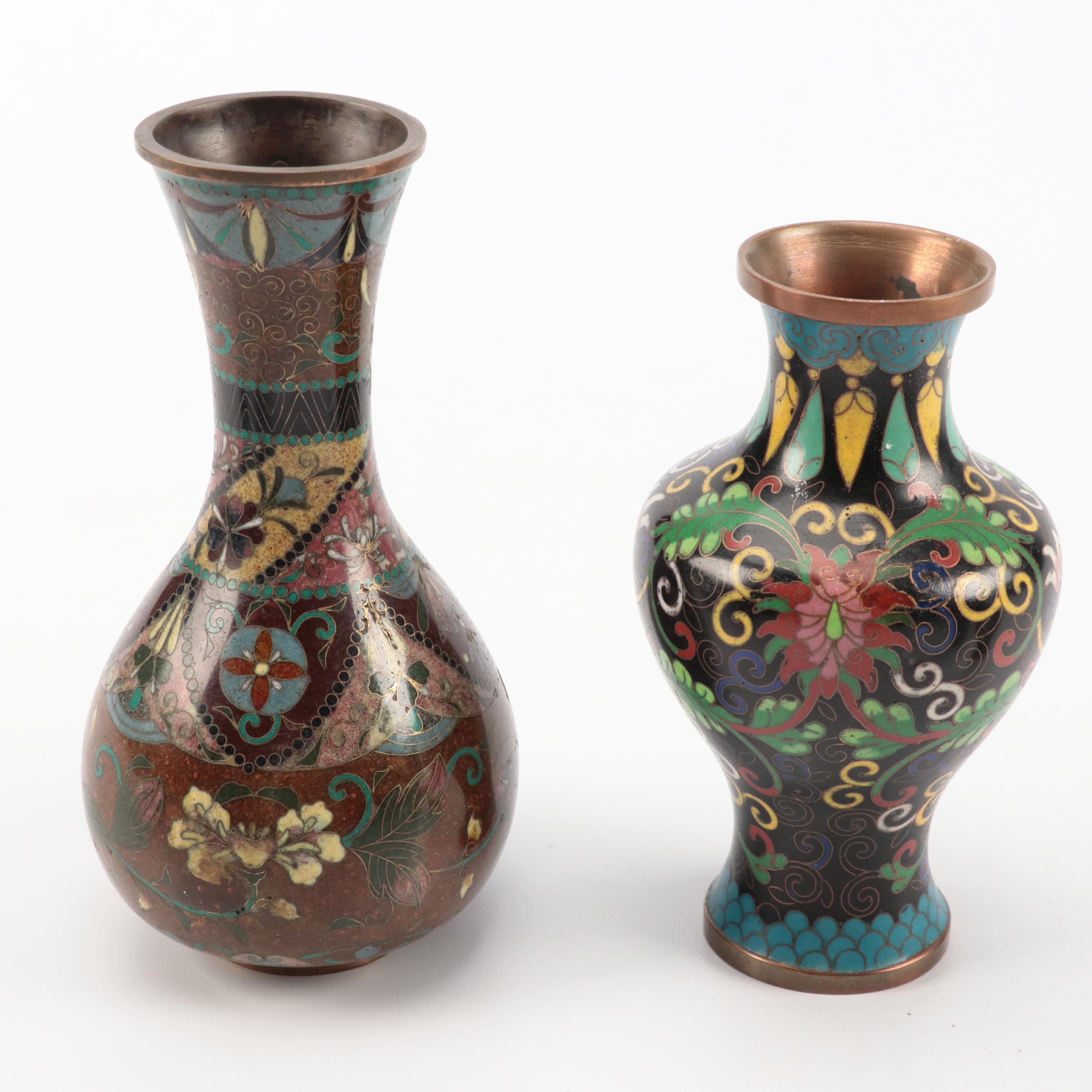 Chinese Cloisonne Vases, Jar, Miniature Teapot and Snuff Bottle