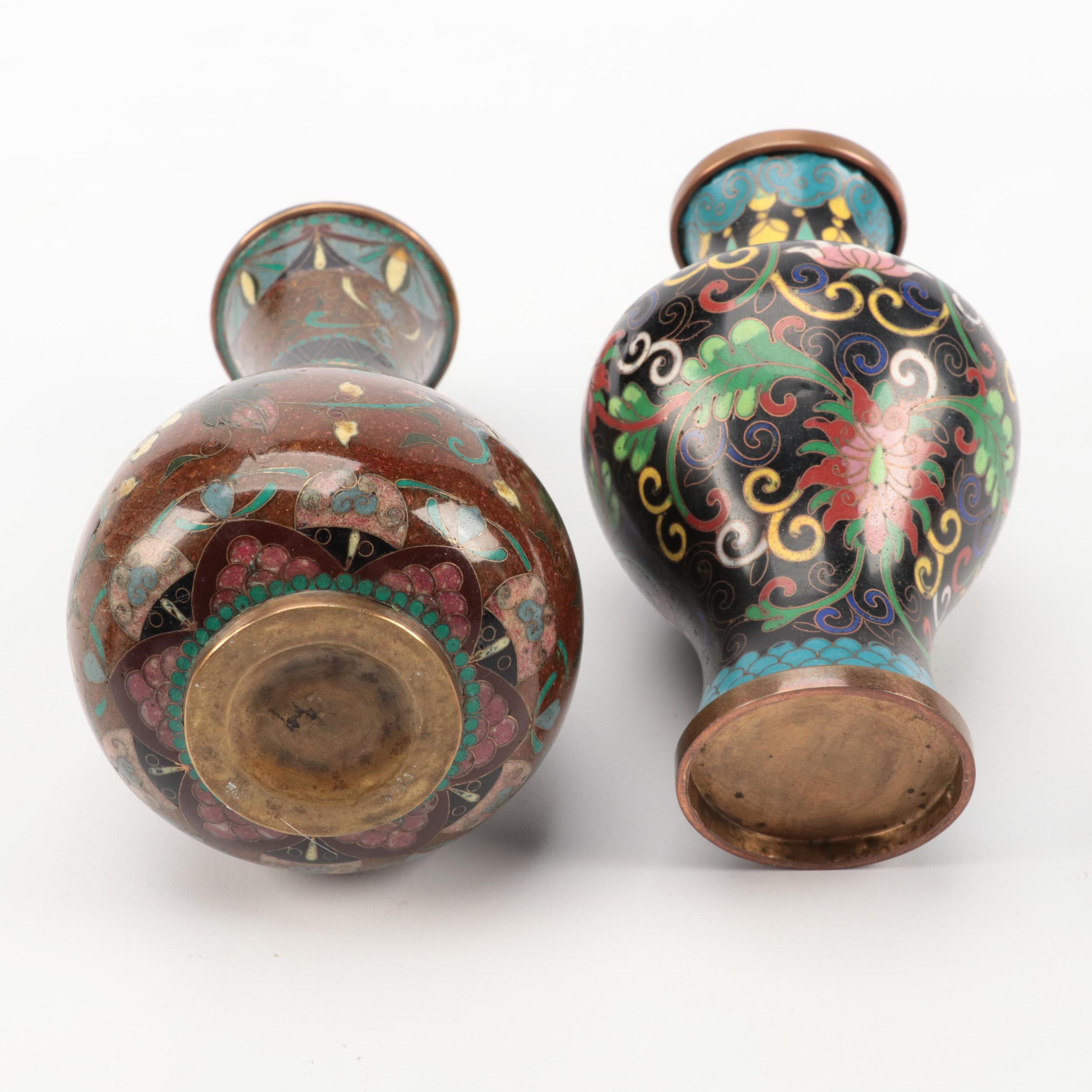 Chinese Cloisonne Vases, Jar, Miniature Teapot and Snuff Bottle