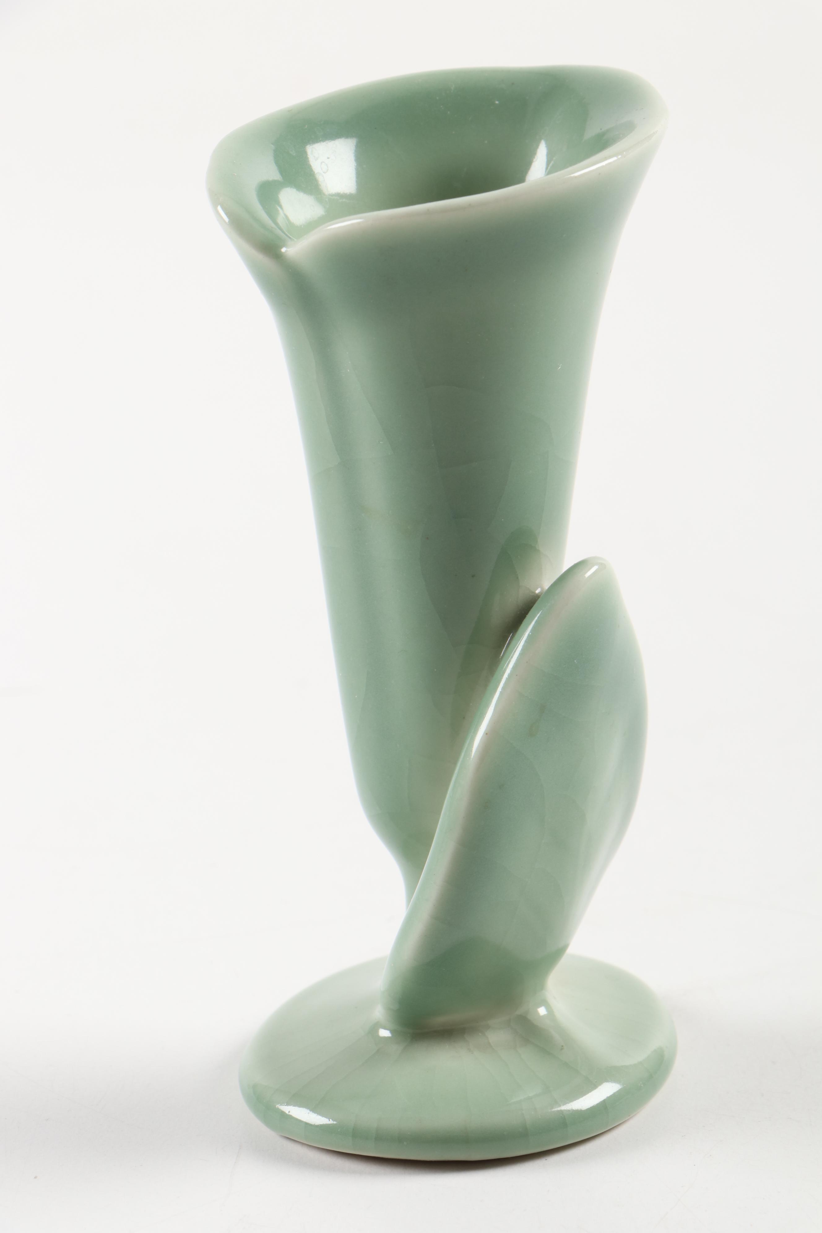 Rookwood Pottery Green Glazed Calla Lily Bud Vase, 1950