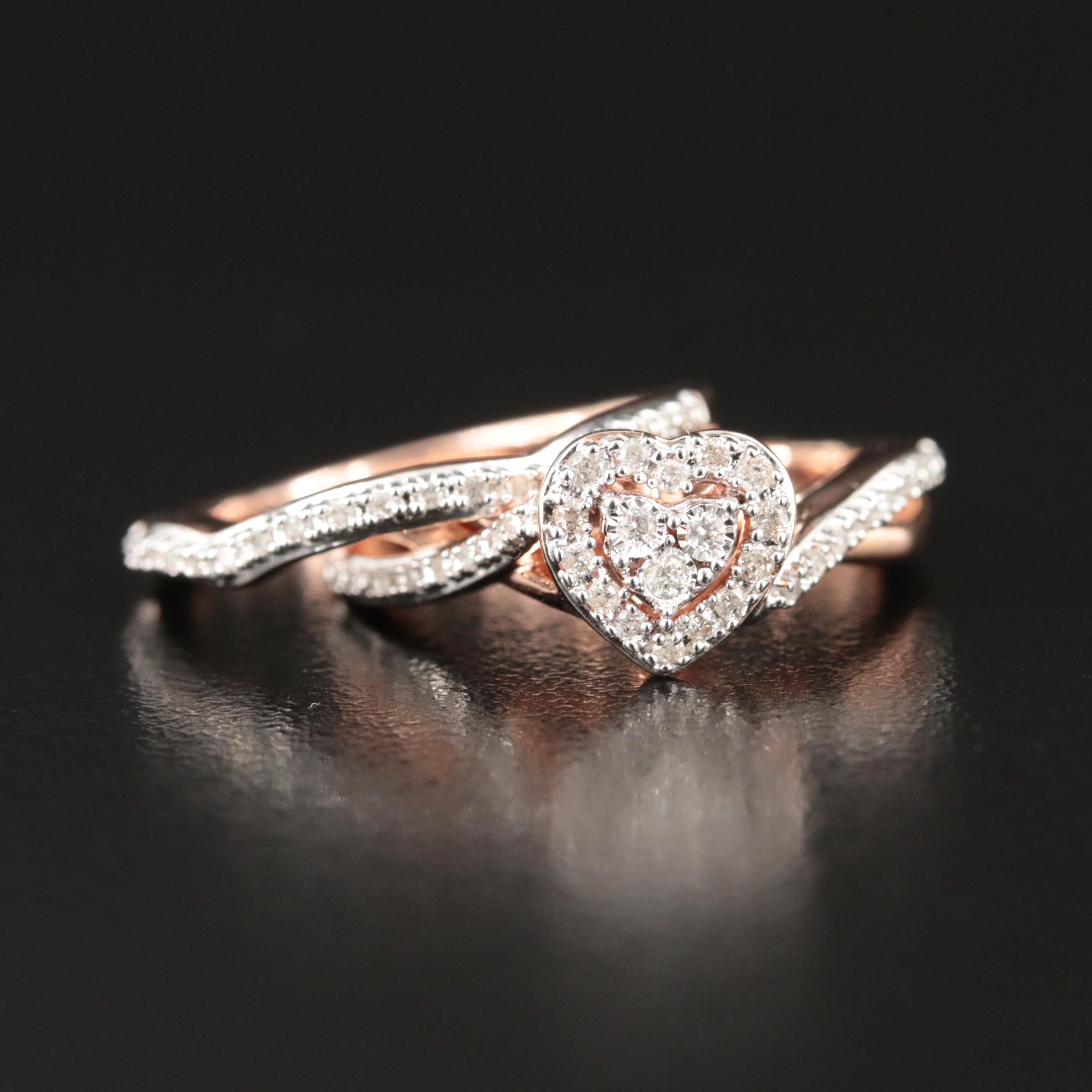 Sterling Diamond Heart Ring and Band Set