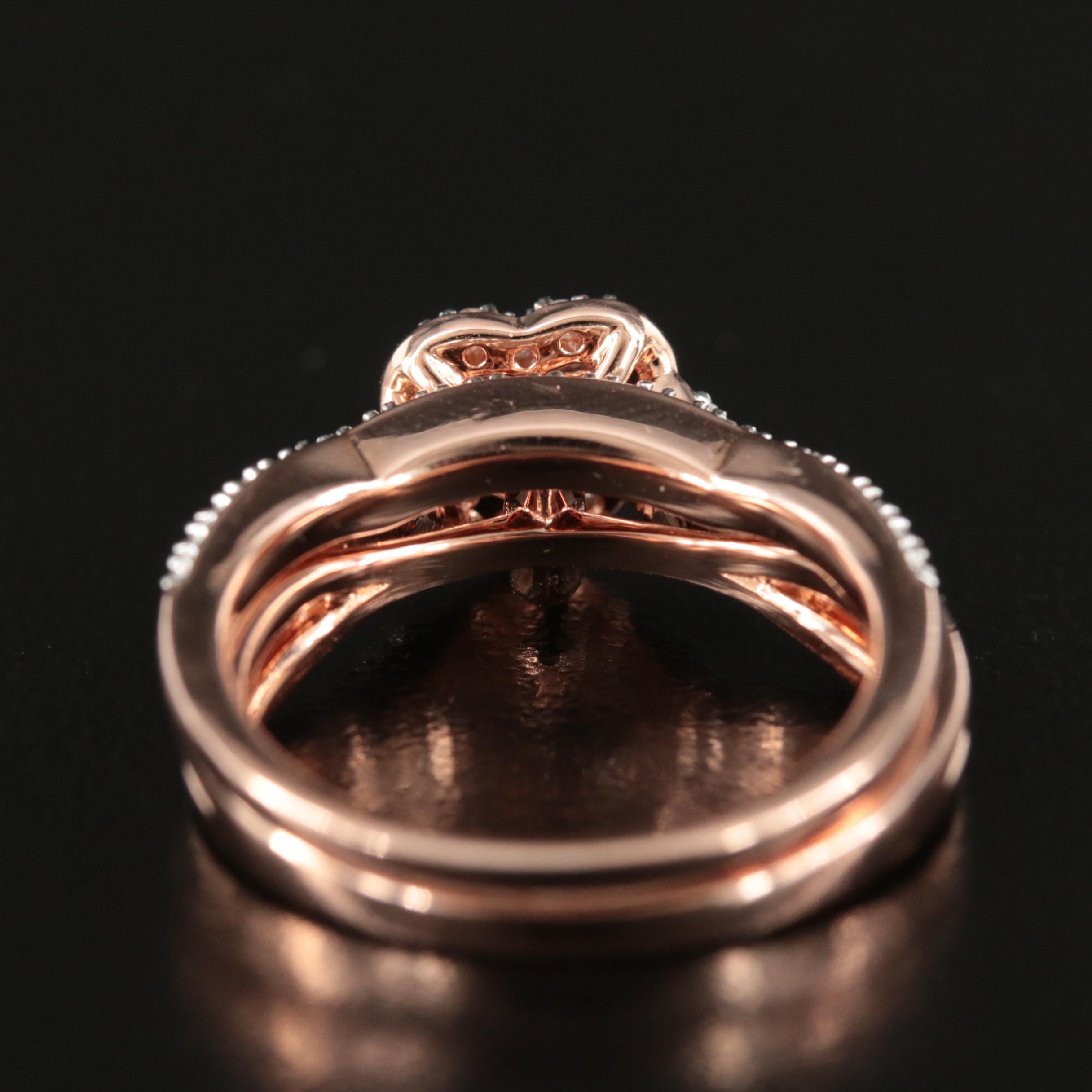 Sterling Diamond Heart Ring and Band Set