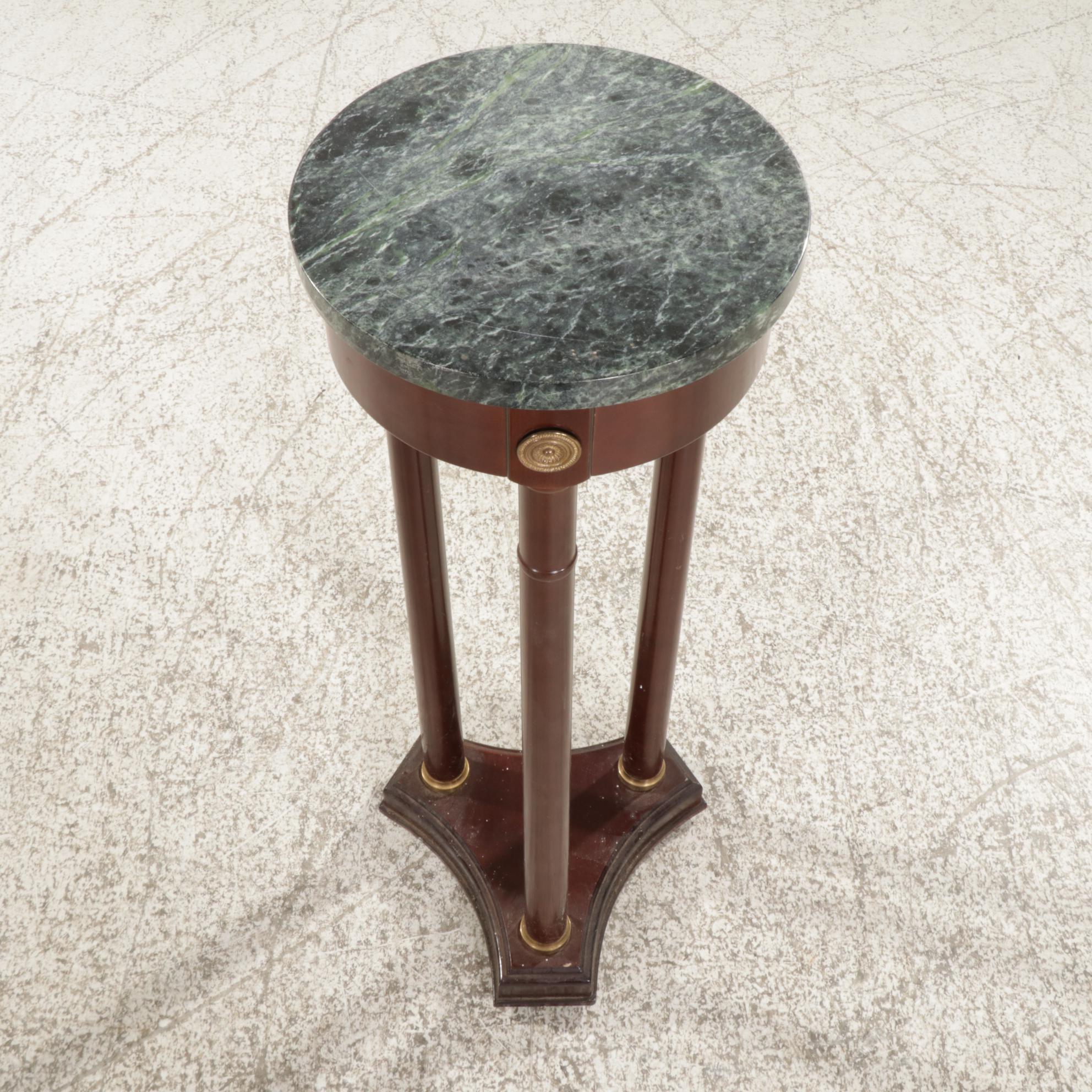 The Bombay Co. Empire Style Mahogany-Stained and Green Marble Top Plant Stand