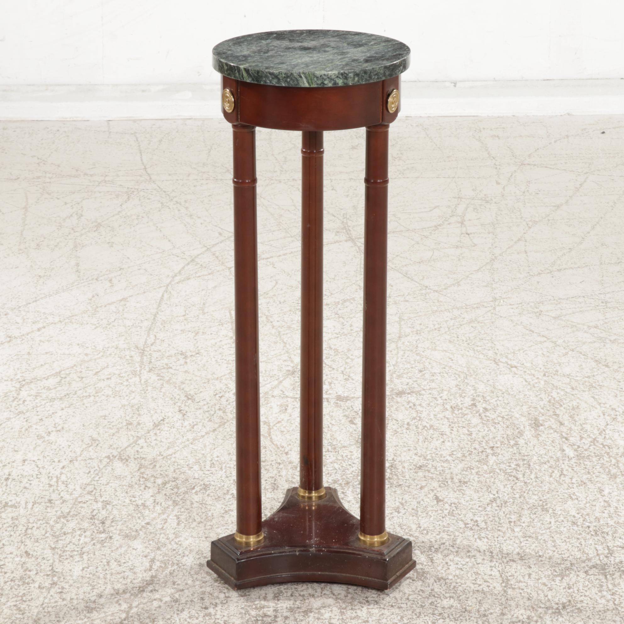 The Bombay Co. Empire Style Mahogany-Stained and Green Marble Top Plant Stand
