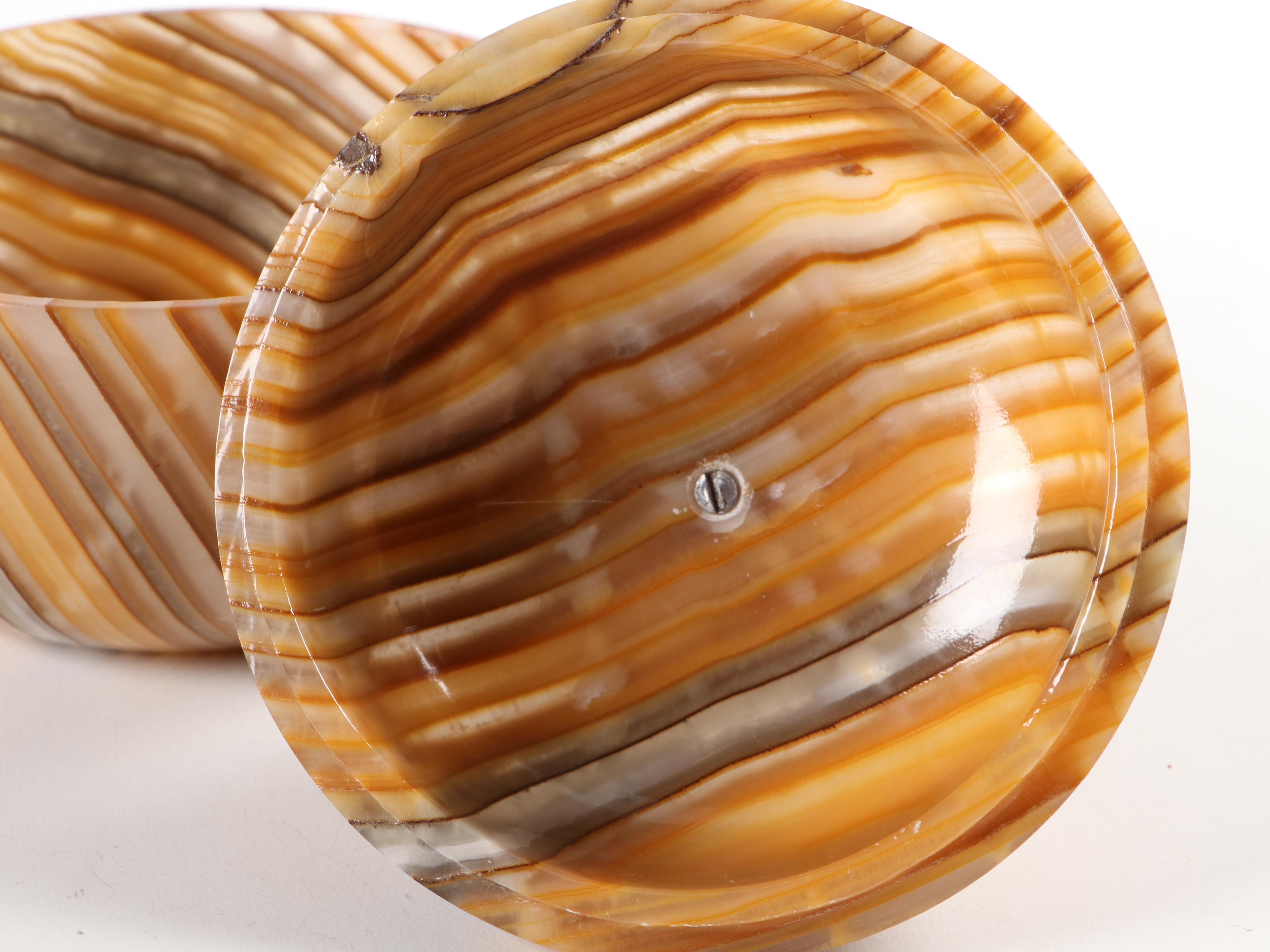 Cut and Polished Banded Calcite Lidded Jar