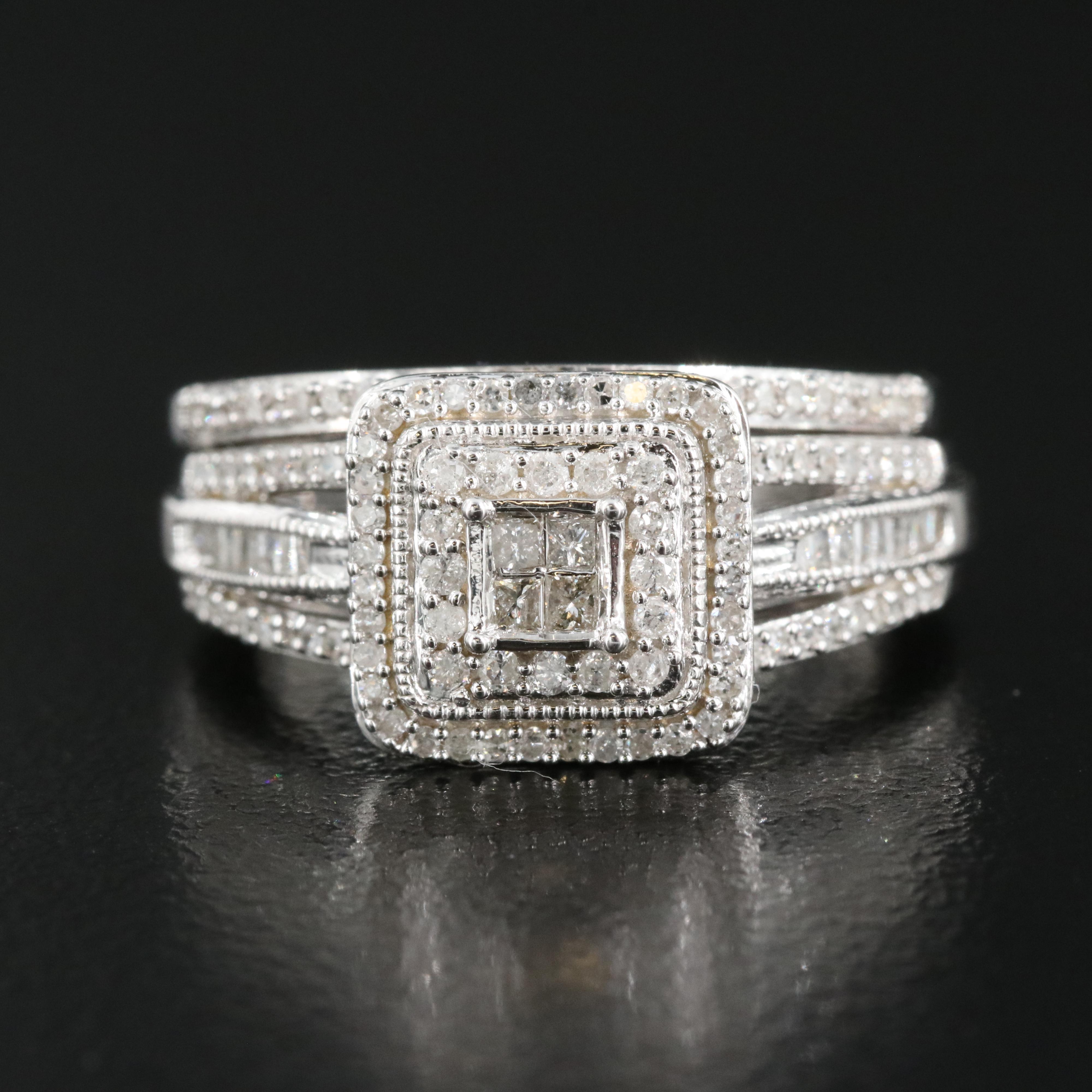 Sterling 0.51 CTW Diamond Ring and Band Set