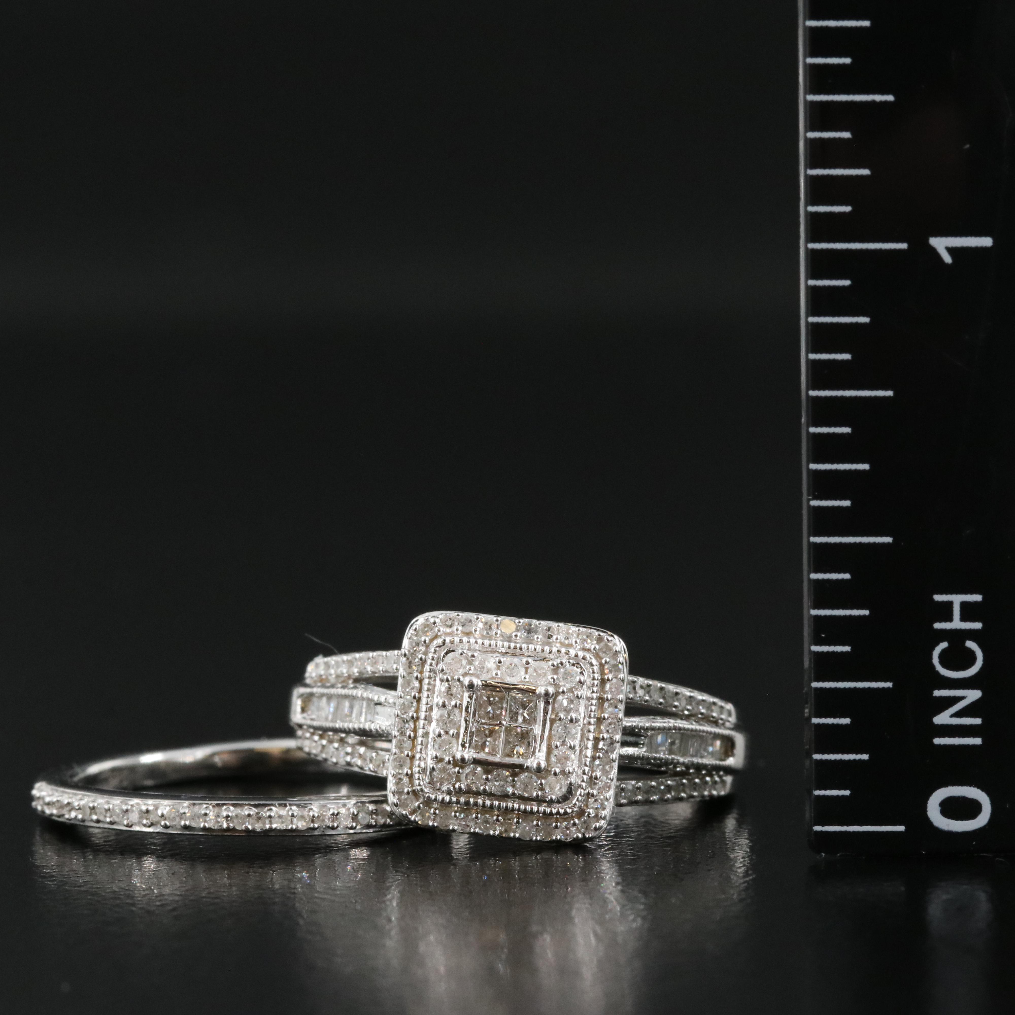 Sterling 0.51 CTW Diamond Ring and Band Set