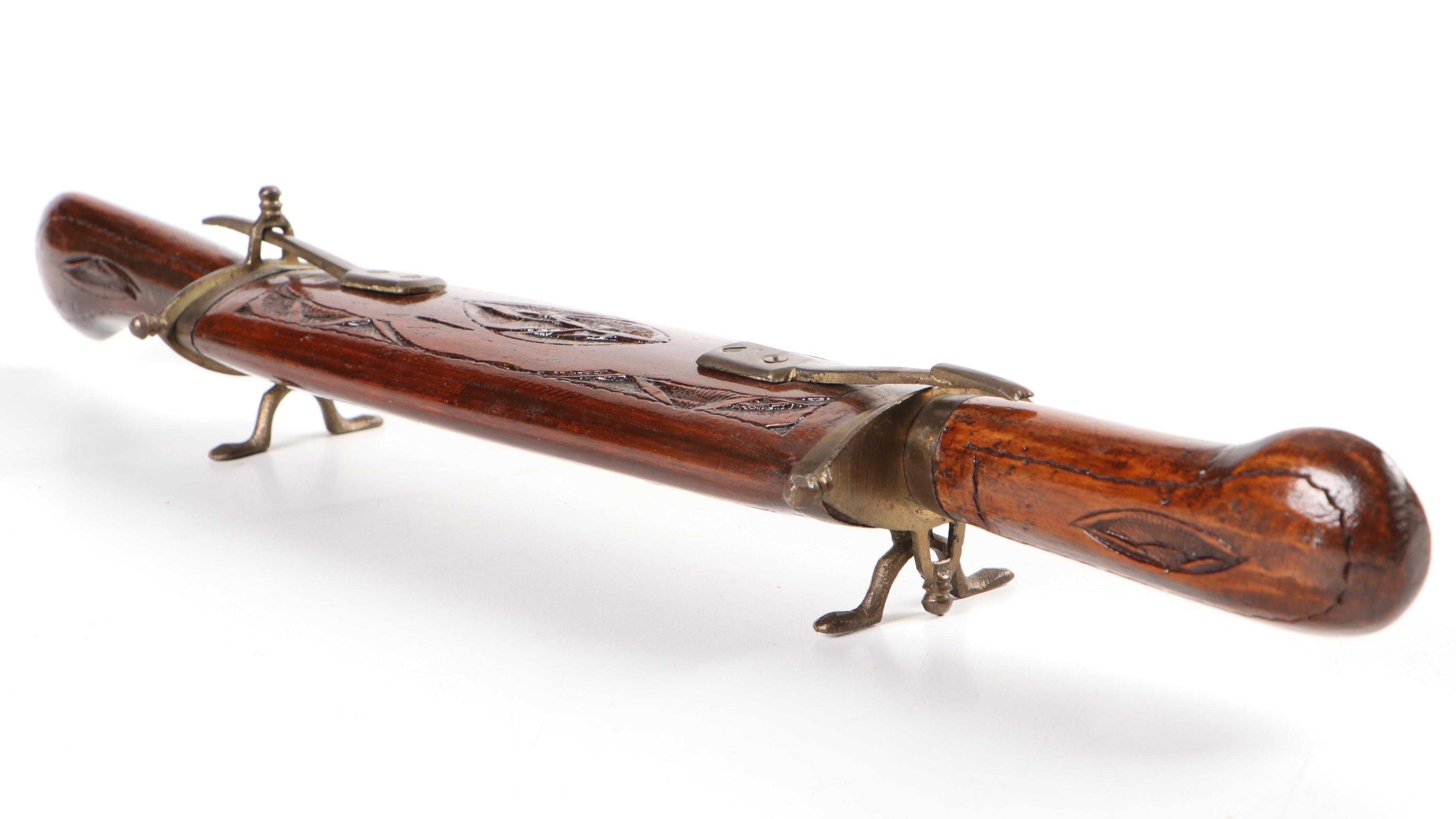 Indian Carving Set with Carved Wood and Brass Case